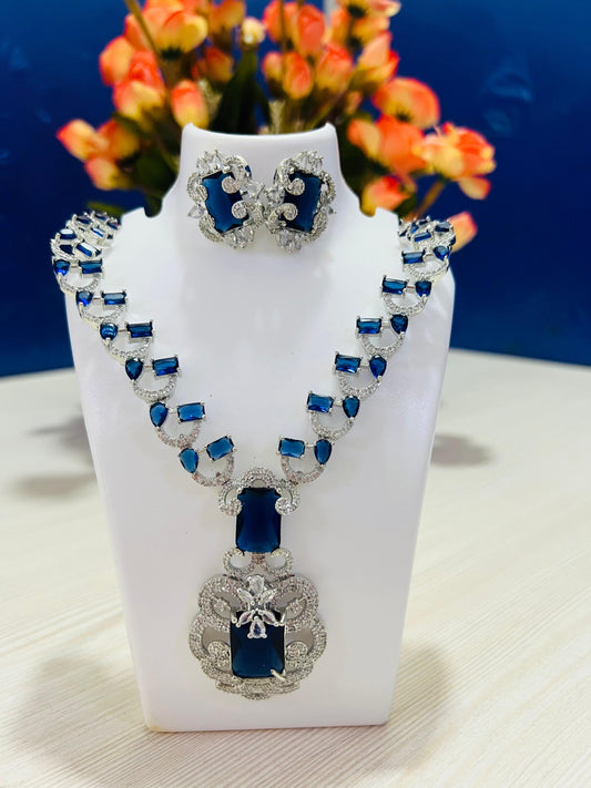 "Elite Royal Blue American Diamond Necklace Set – A True Statement of Luxury by Wincham Fashion"