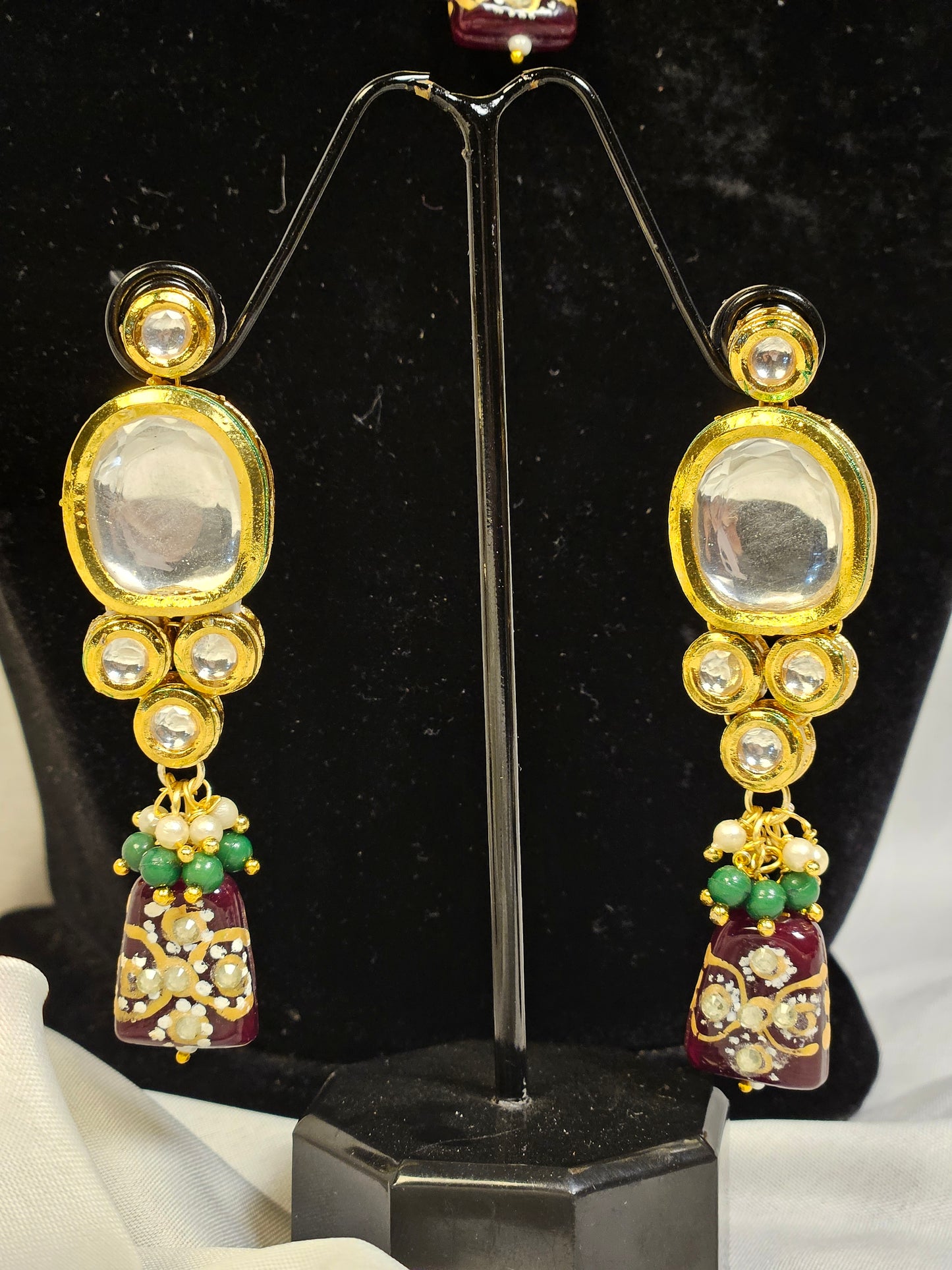 Kundan Polki Green & Mehroon Necklace Set