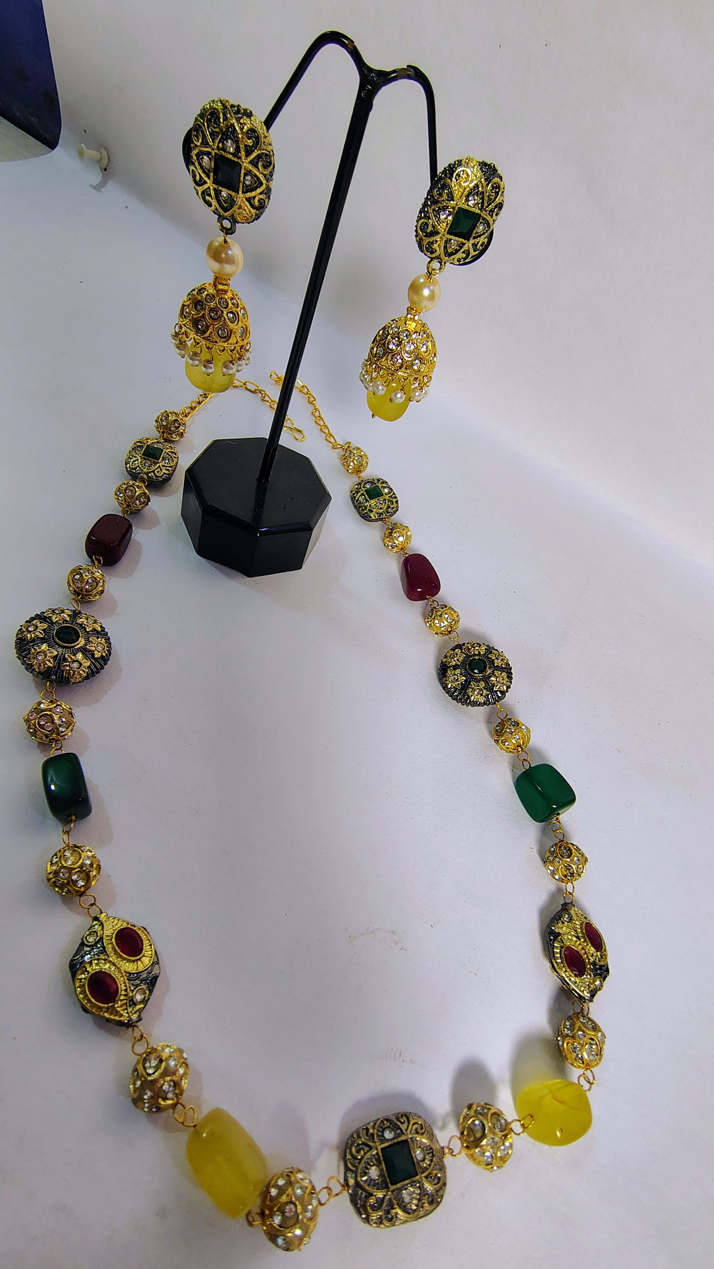 Kundan polki beads long Mala set with earrings