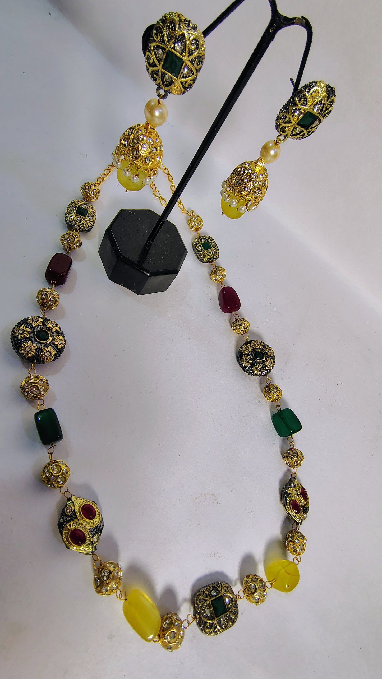 Kundan polki beads long Mala set with earrings