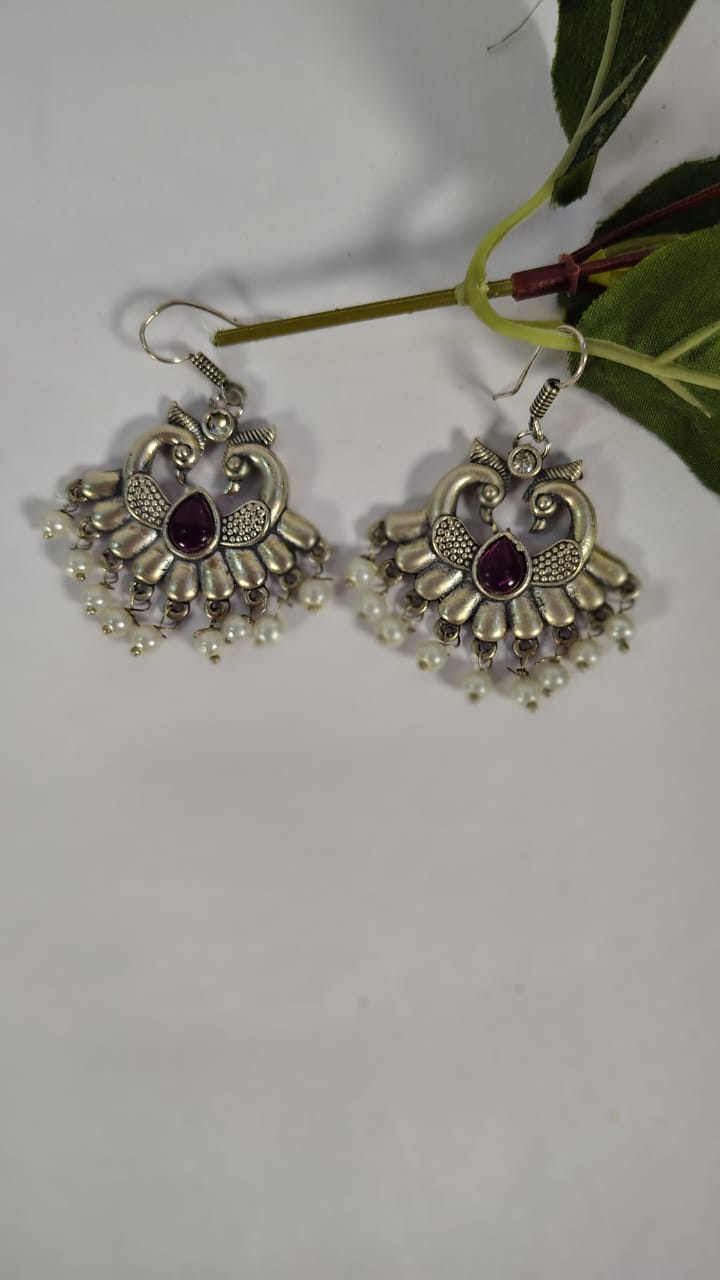 Silver Alloy Green Hanging Earrings