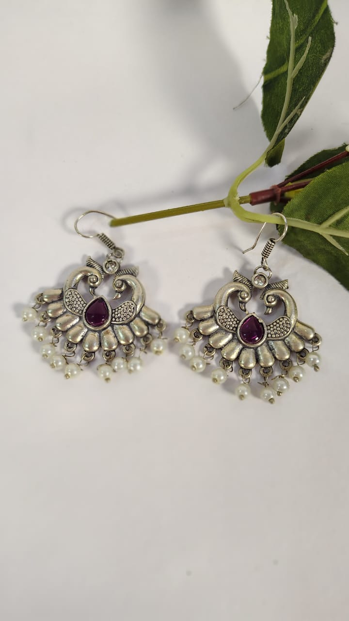 Silver Alloy Green Hanging Earrings