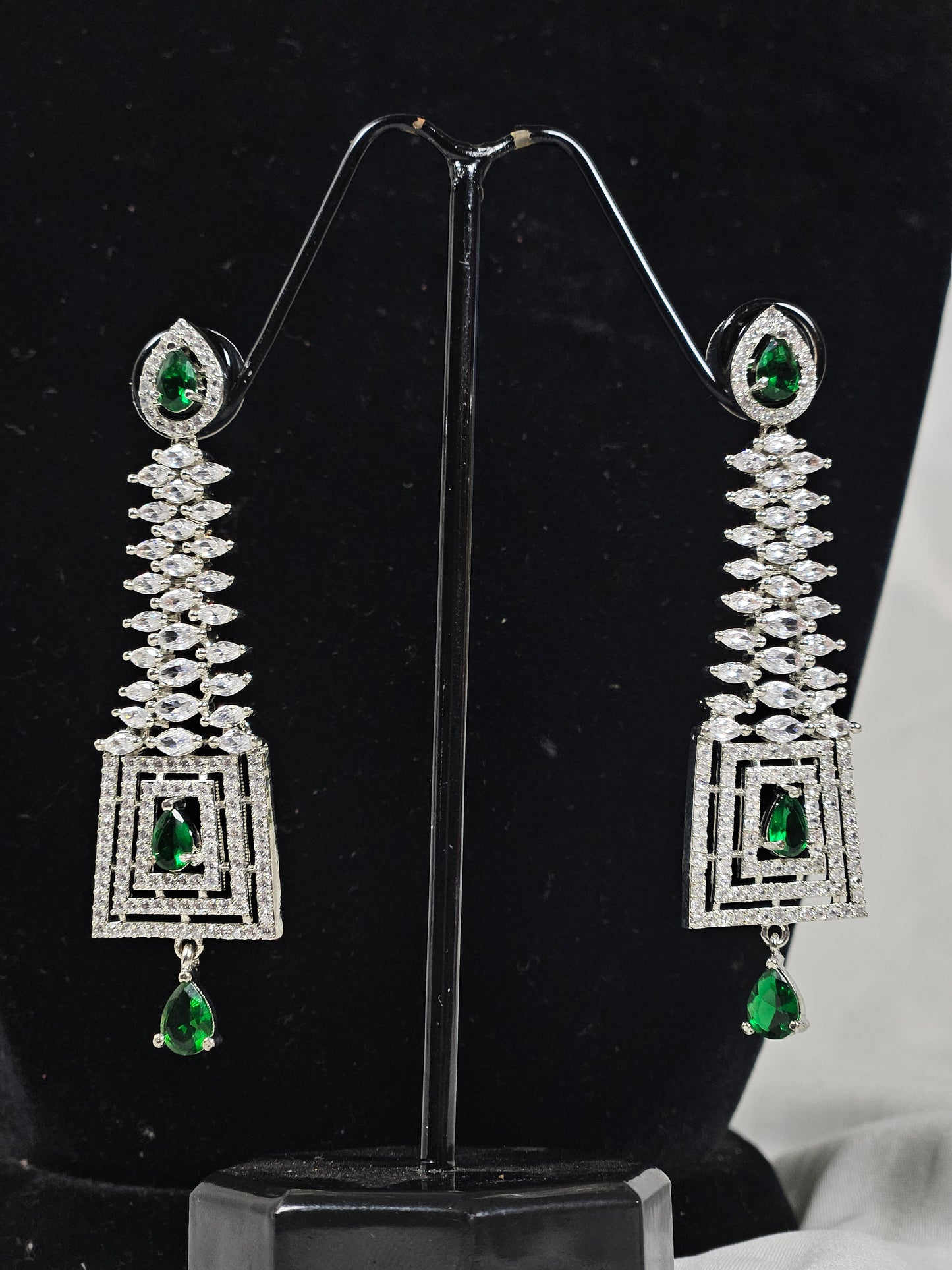 Wincham Fashion House elegant blue stone dangle Ad earrings for Party with intricate silver design