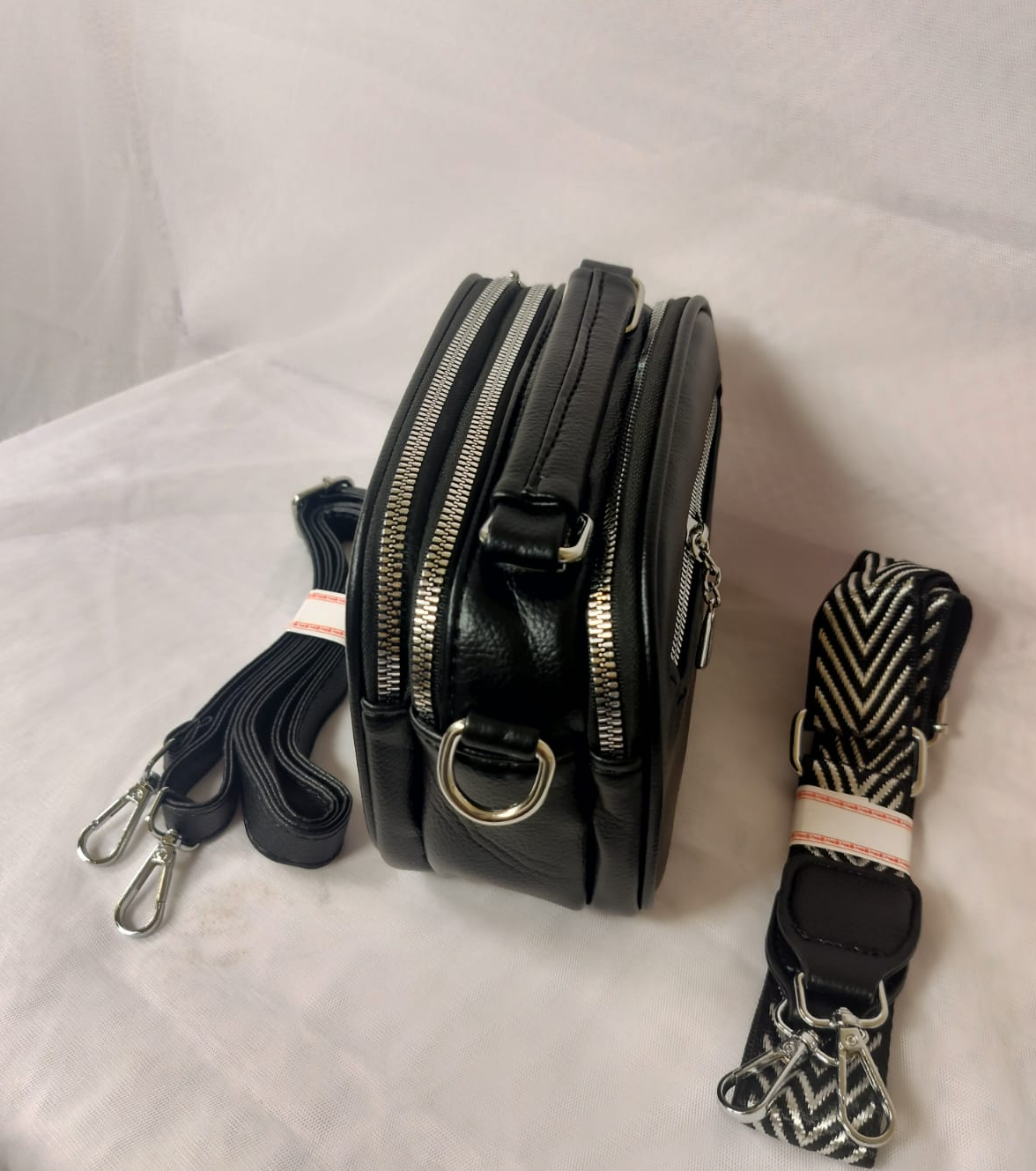 Wincham Fashion House designer black purse for women with dual zippers and adjustable straps