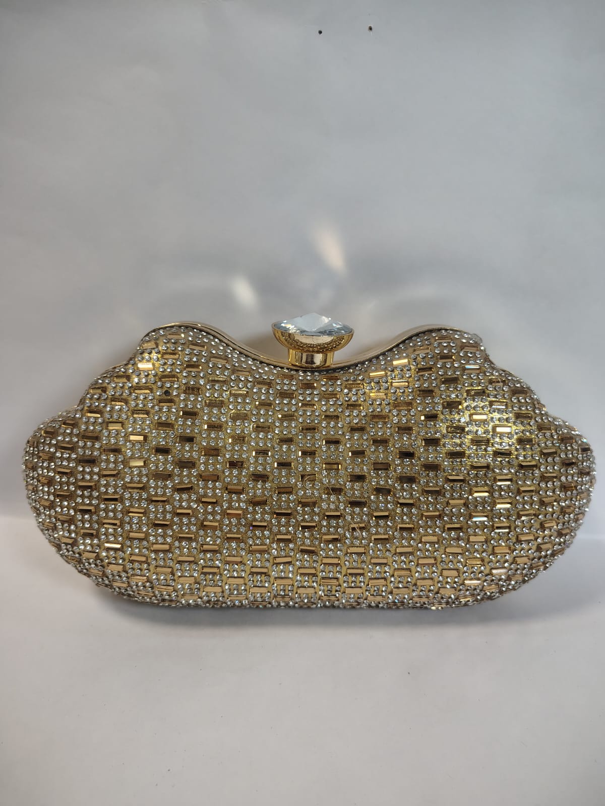 Wincham Fashion House gold clutch handbag with sparkling rhinestones for evening occasions