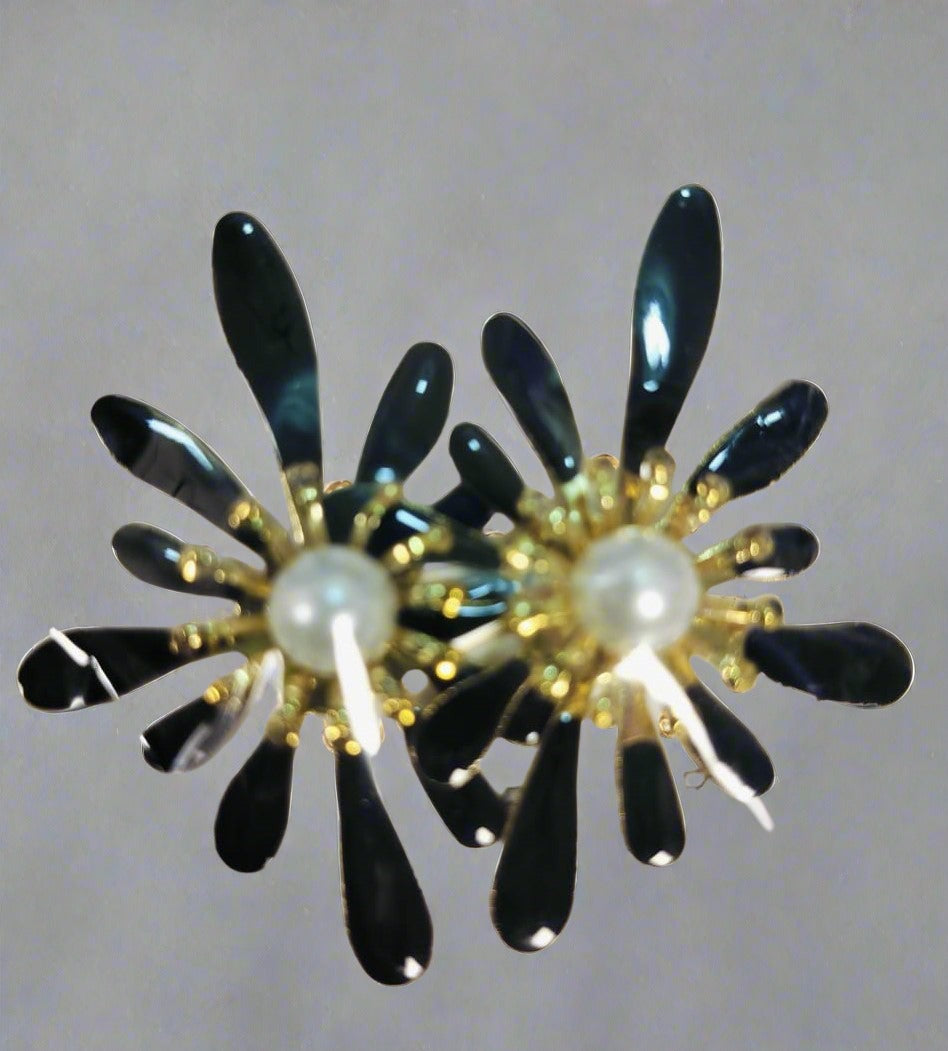 My Store Korean flower earrings with gold petals and central pearl detail
