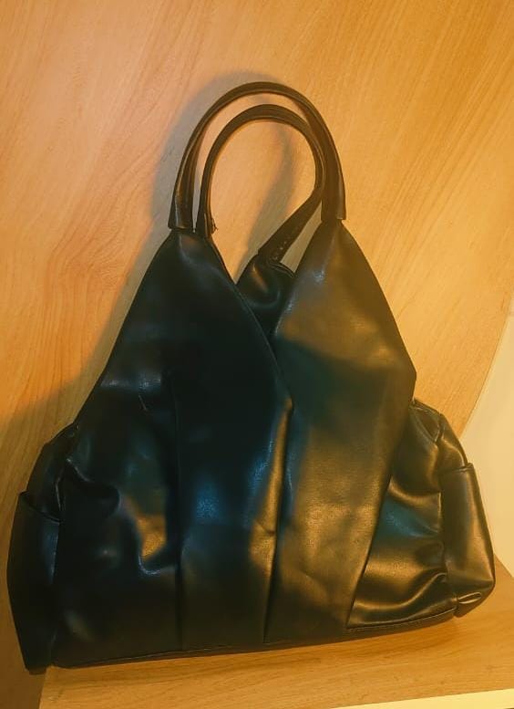 My Store leatherite black handbag for women with dual handles and soft texture