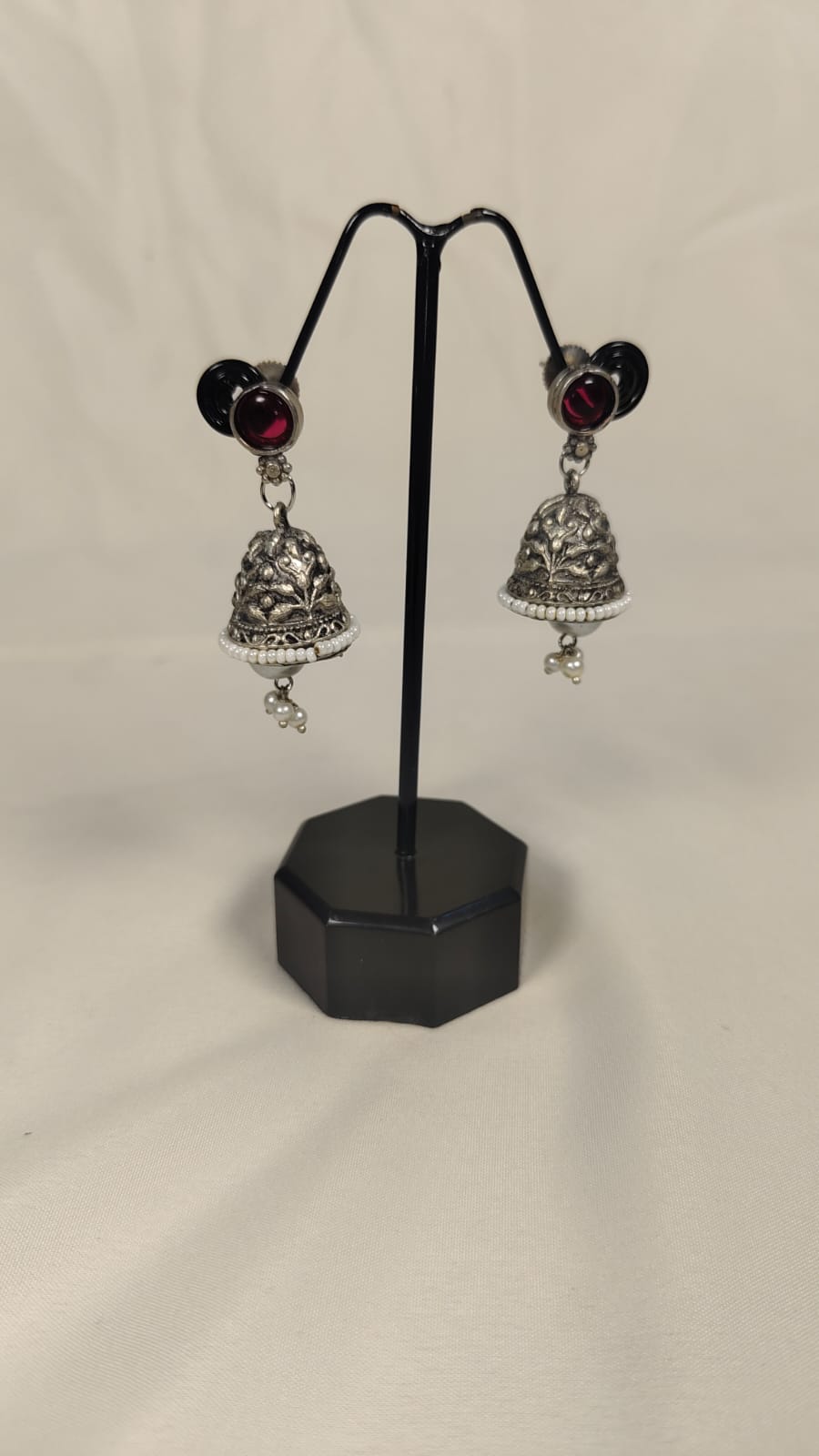 Wincham Fashion House pearl drop jhumki earrings alloy silver with intricate design and small dangling pearls