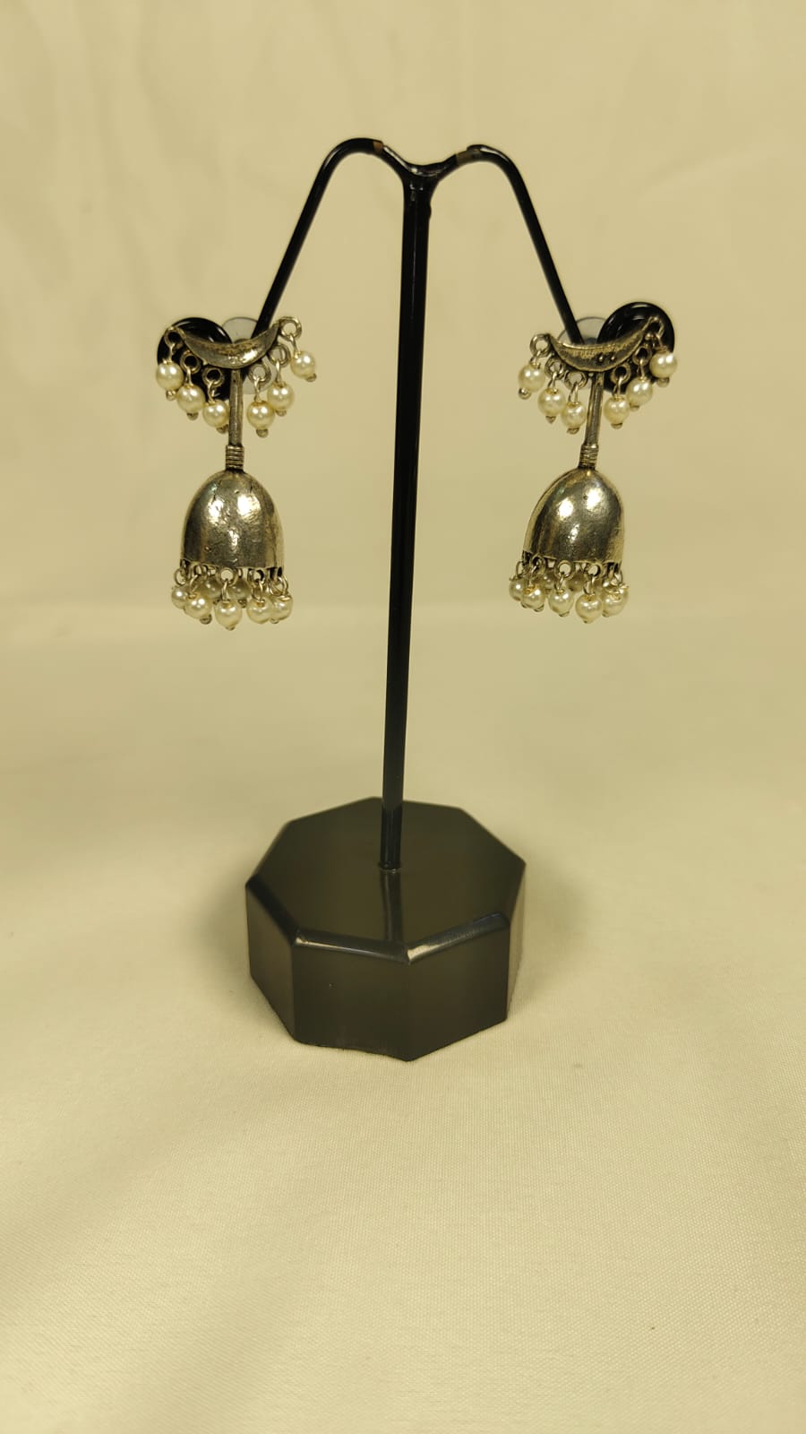 Wincham Fashion House pearl drop jhumki earrings alloy silver with intricate design and hanging pearls