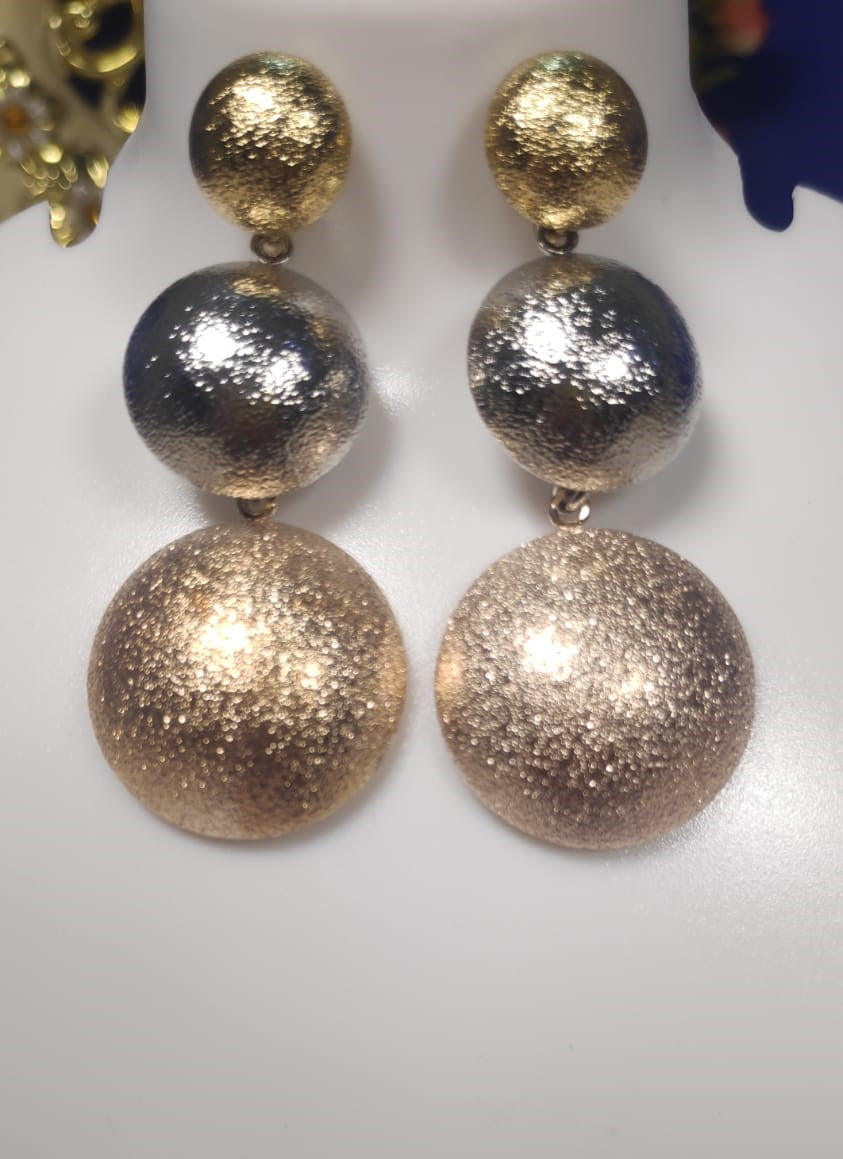 Wincham Fashion House rose gold and silver earrings with textured three-tiered spherical design