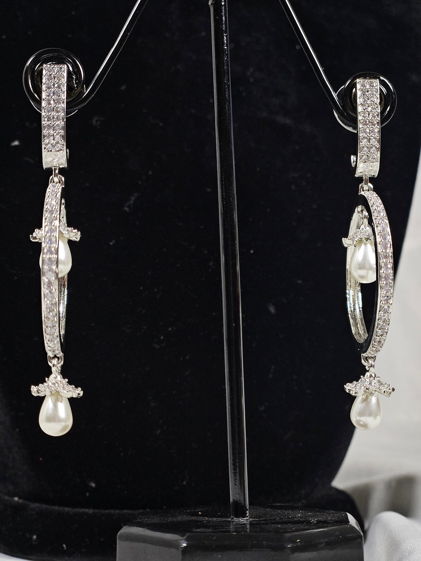 Wincham Fashion House round drop AD earrings with pearls featuring silver design and dangling pearl drops
