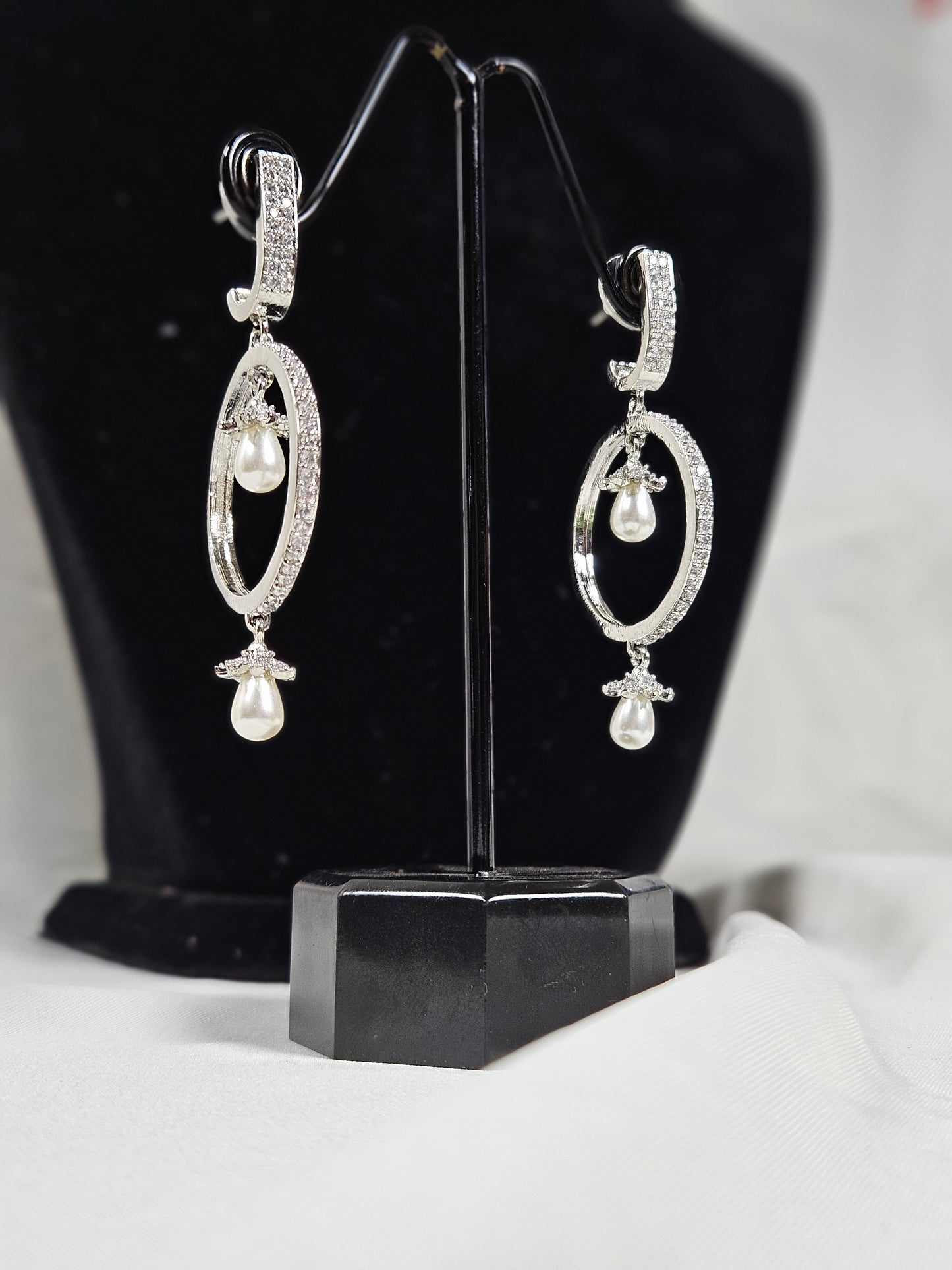 Wincham Fashion House round drop AD earrings with pearls displayed
