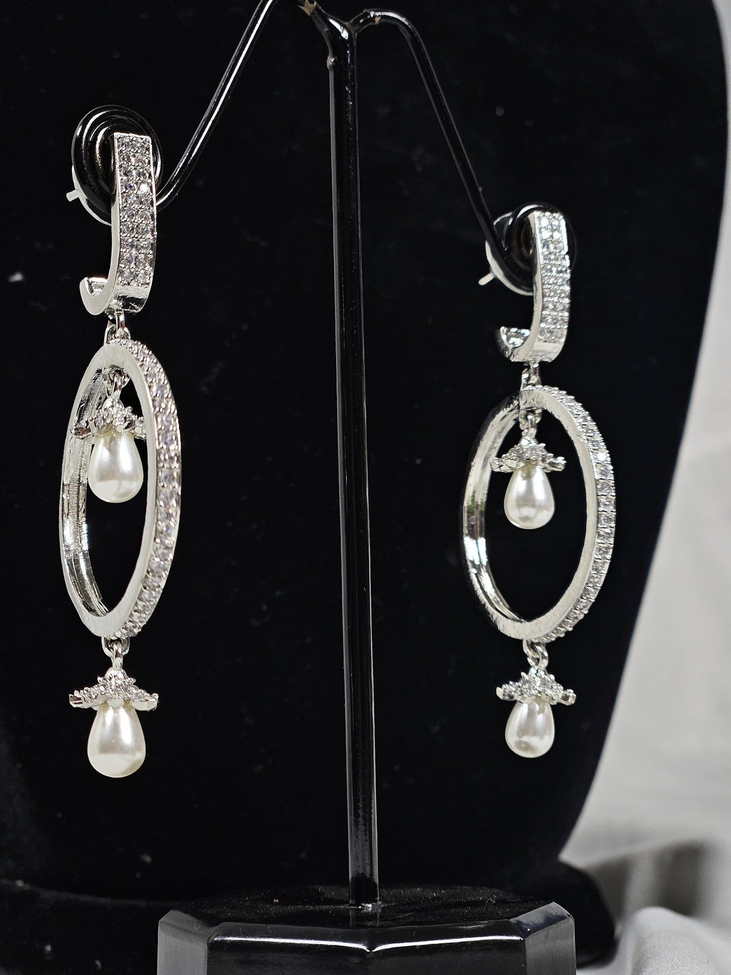 Wincham Fashion House round drop AD earrings with pearls featuring silver hoops and dangling pearl accents