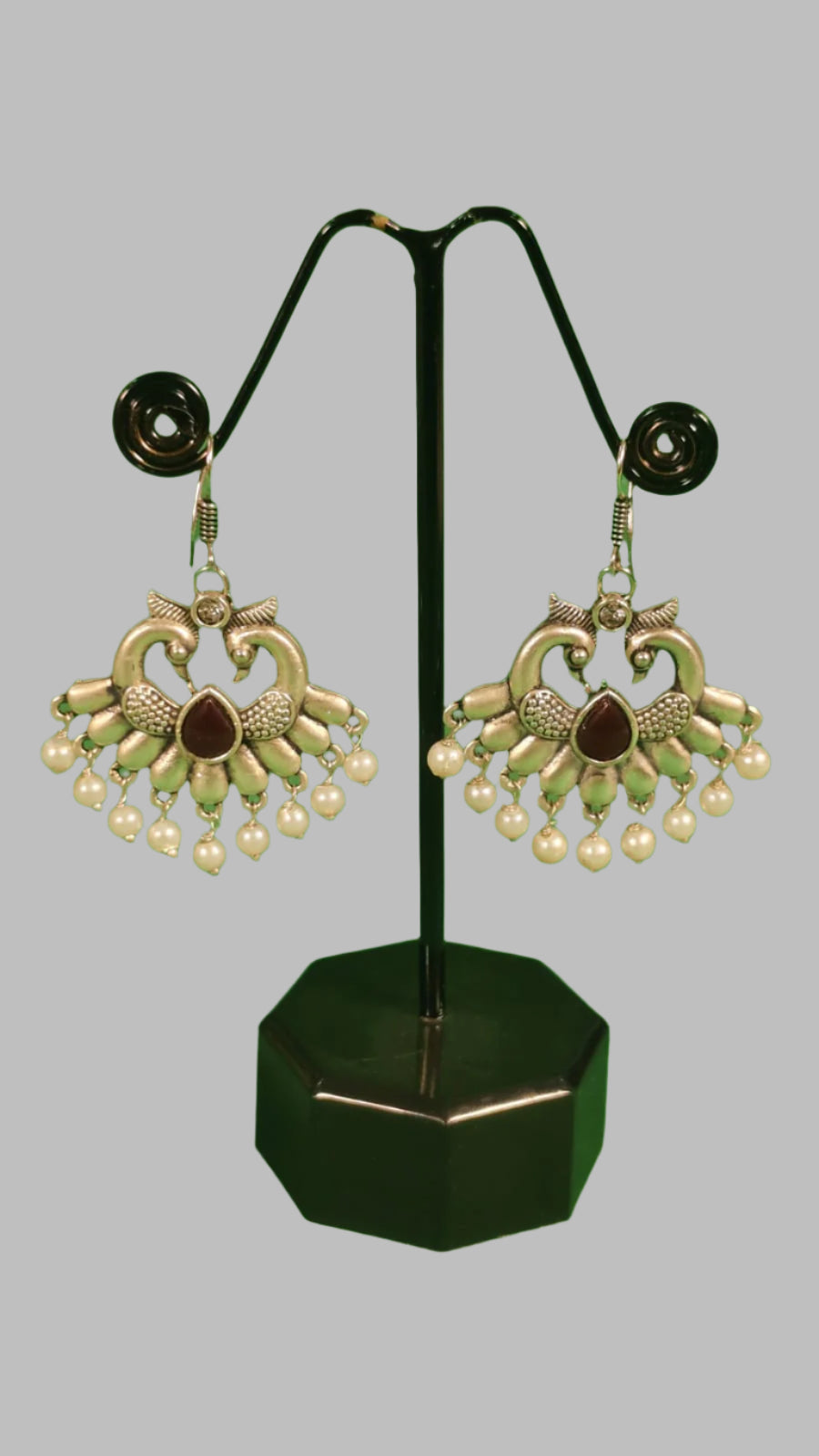 Wincham Fashion House silver alloy Green hanging earrings with intricate bird design and pearl accents