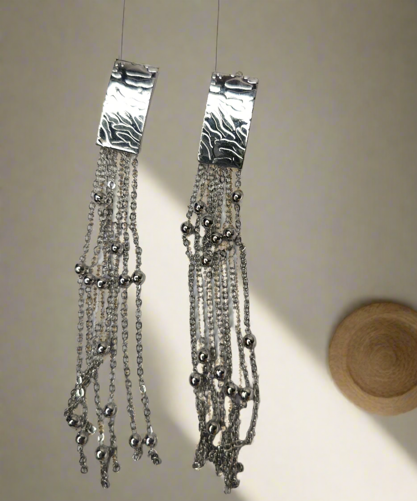 Wincham Fashion House stylish silver earrings for women with multiple chain strands and bead accents