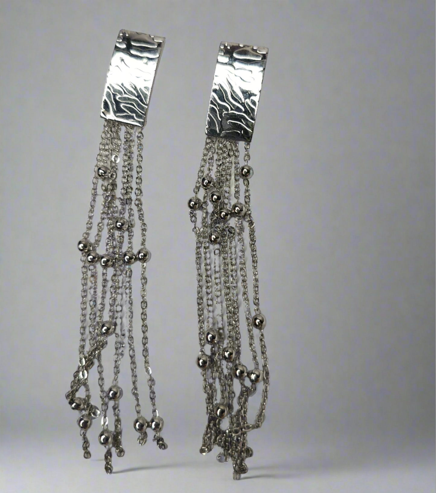 Wincham Fashion House stylish silver earrings for women with dangling chains and bead accents