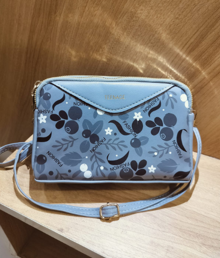 Floral crossbody grey bag for women with adjustable strap and printed flower design