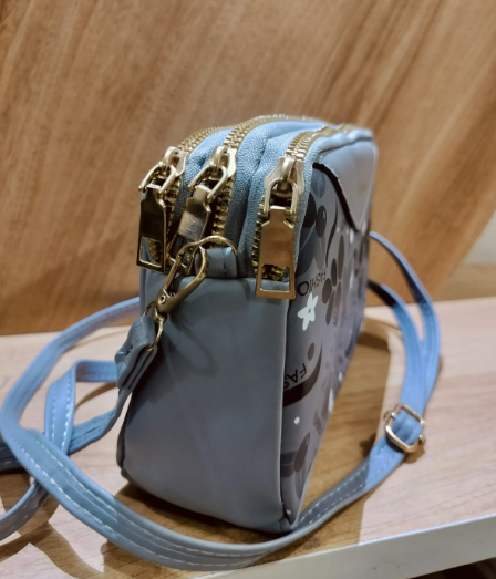 Floral crossbody grey bag for women with gold zippers and adjustable strap from My Store