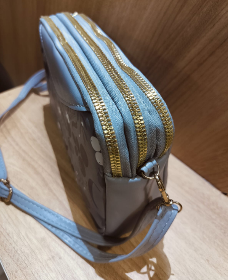 Floral crossbody grey bag for women with double gold zippers and adjustable strap