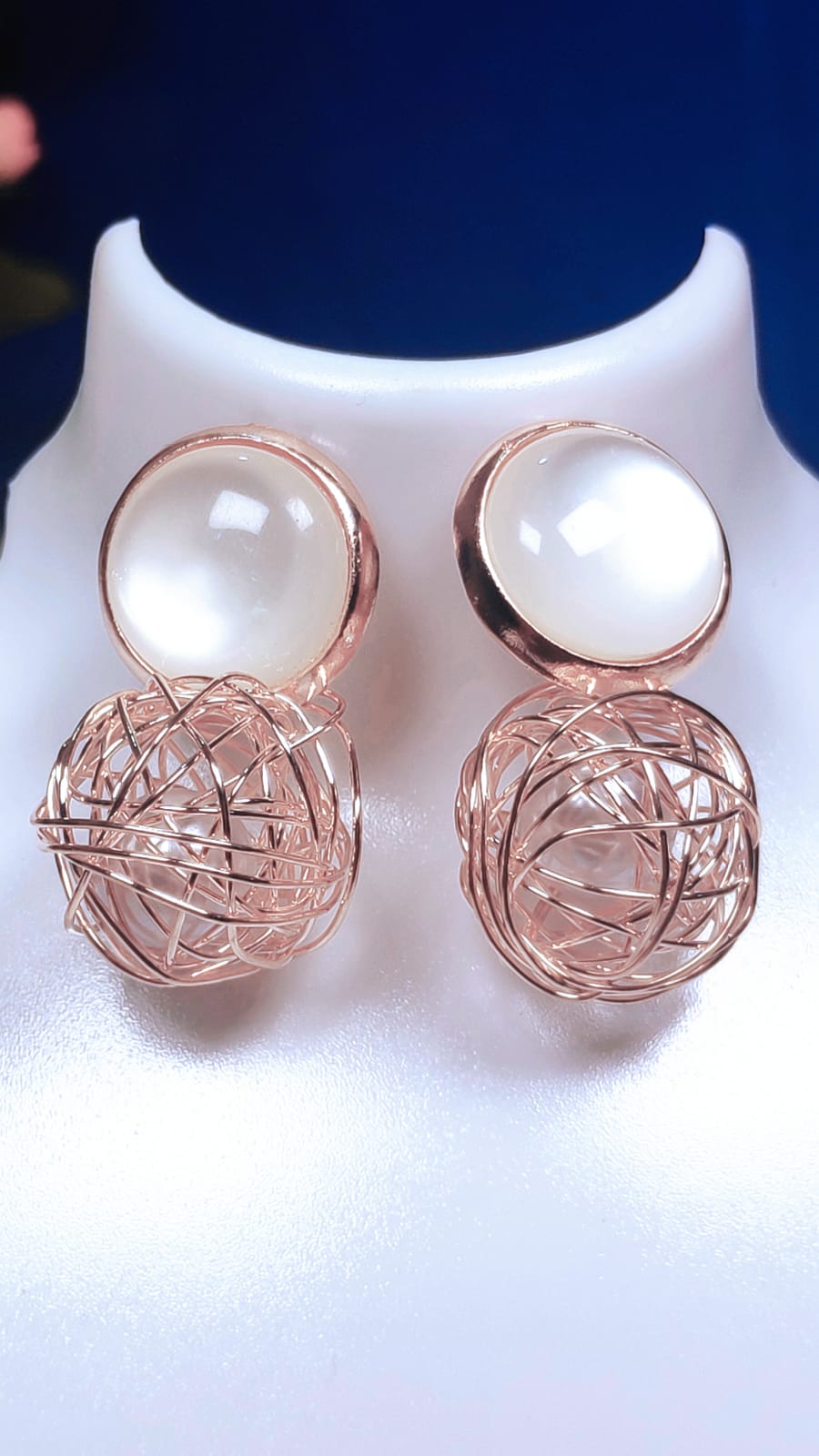 Wincham Fashion House Korean pearl gold earrings with pearl studs and intricate gold wire design