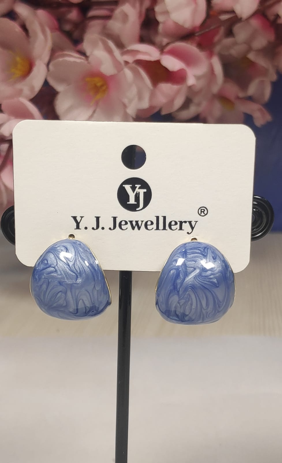 Korean silver hoop earrings with blue marbled design from Wincham Fashion House