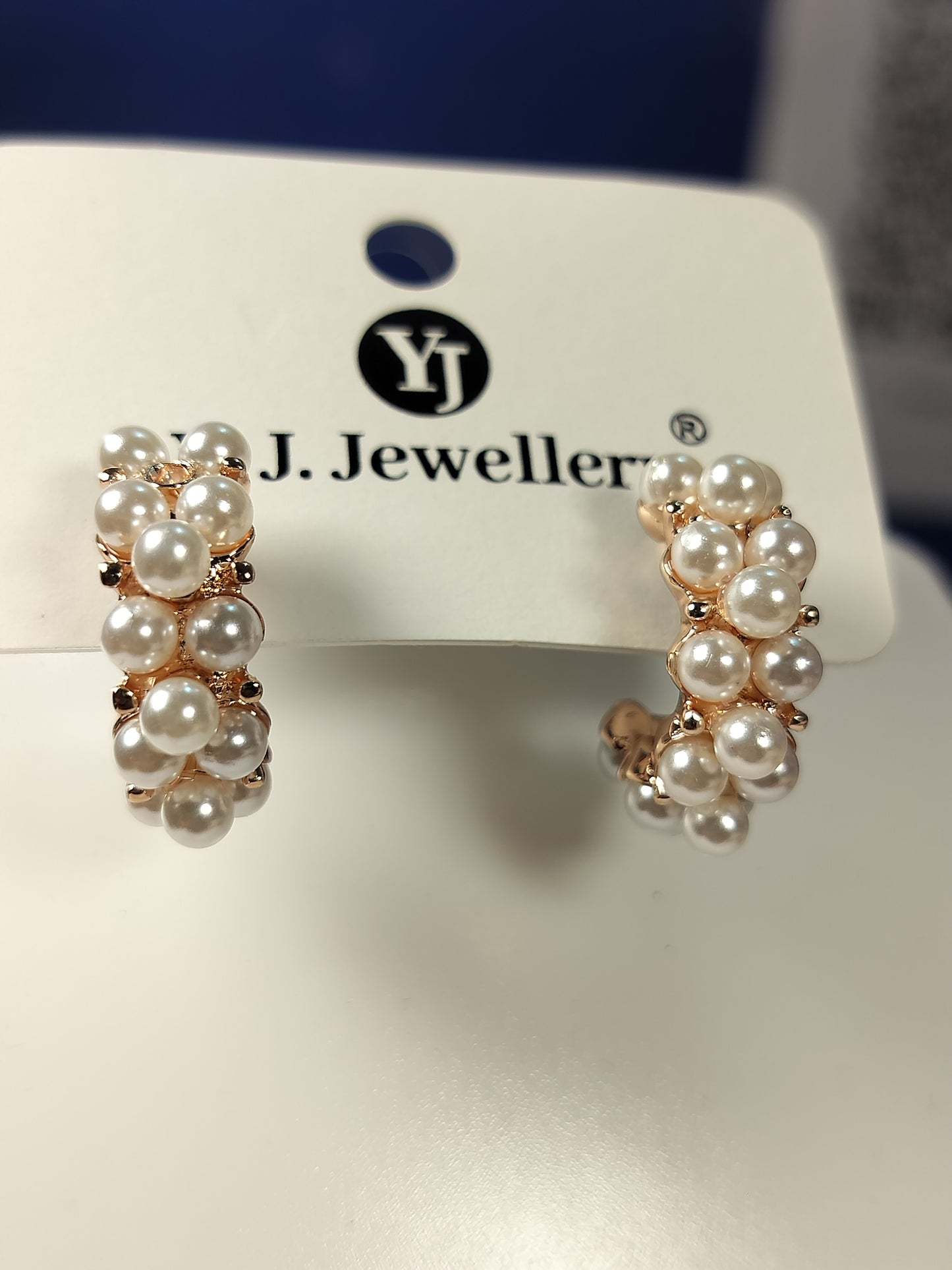 Wincham Fashion House pearl hoop earrings with clustered white pearls on gold-tone setting