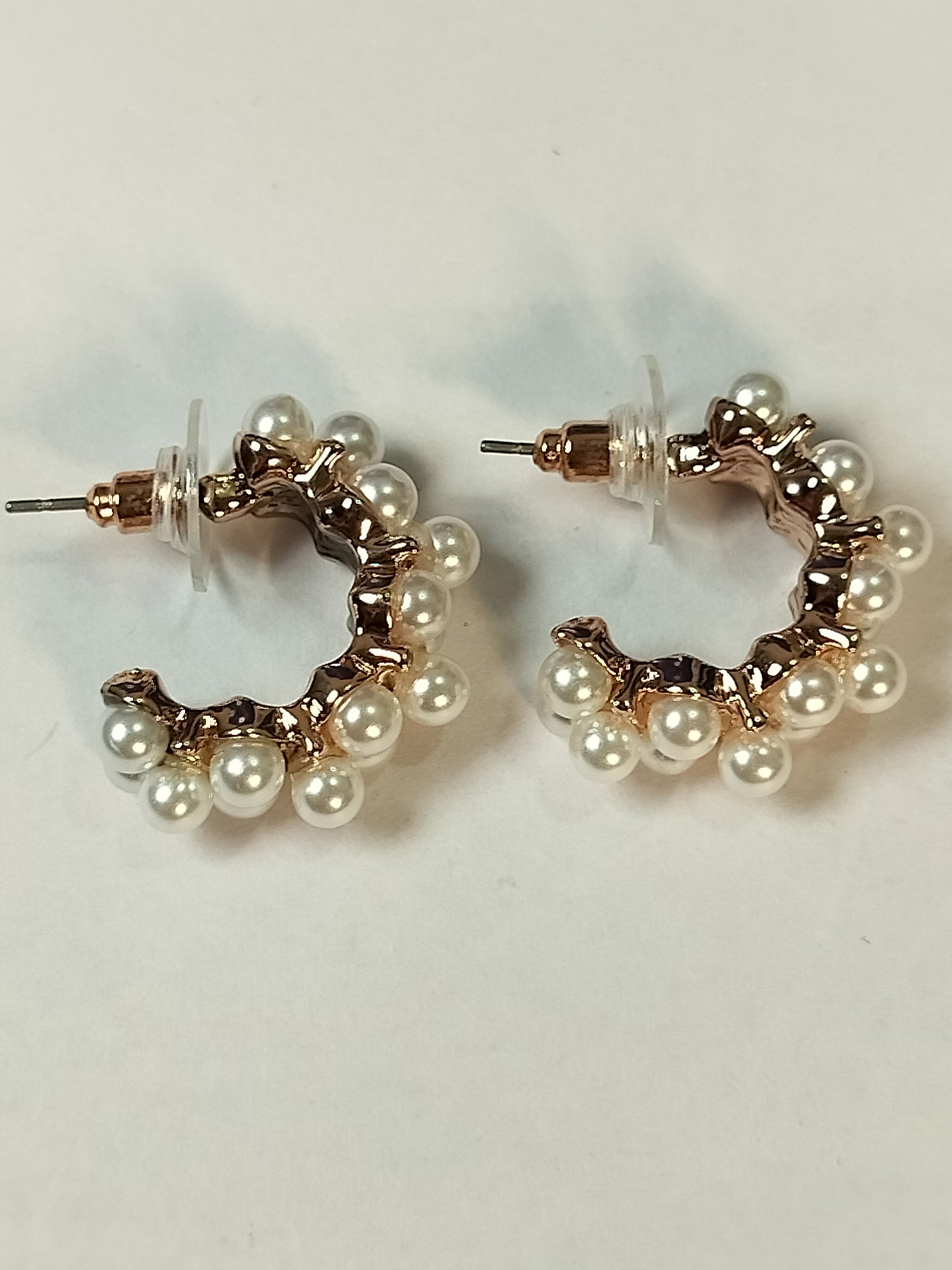 Wincham Fashion House elegant pearl hoop earrings with gold-tone metal and round white pearls