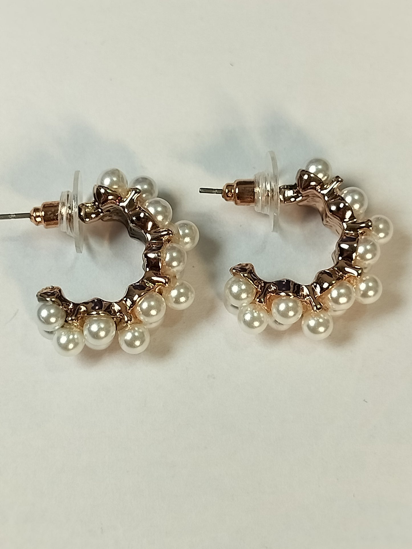 Wincham Fashion House pearl hoop earrings featuring clusters of white pearls on gold-tone hoops