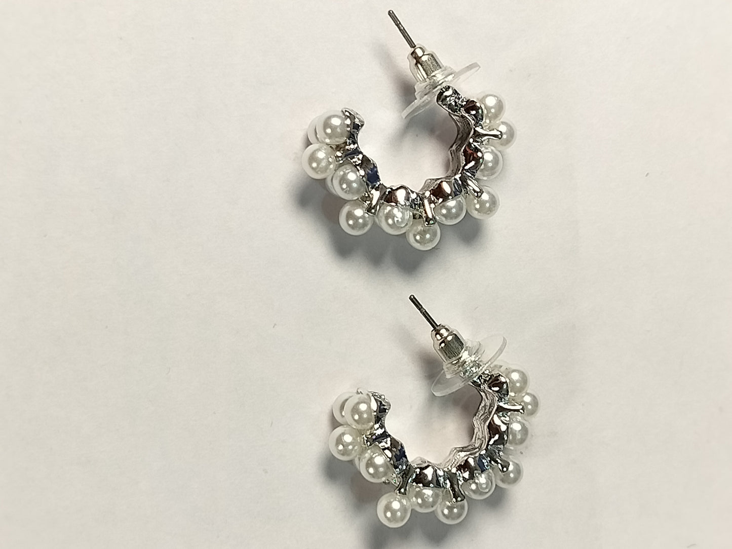 Wincham Fashion House pearl hoop earrings with silver base and clustered white pearls