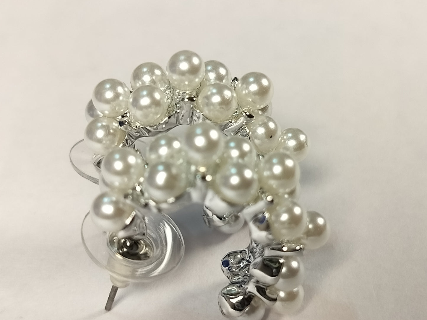 Wincham Fashion House pearl hoop earrings with clustered white pearls on silver hoops