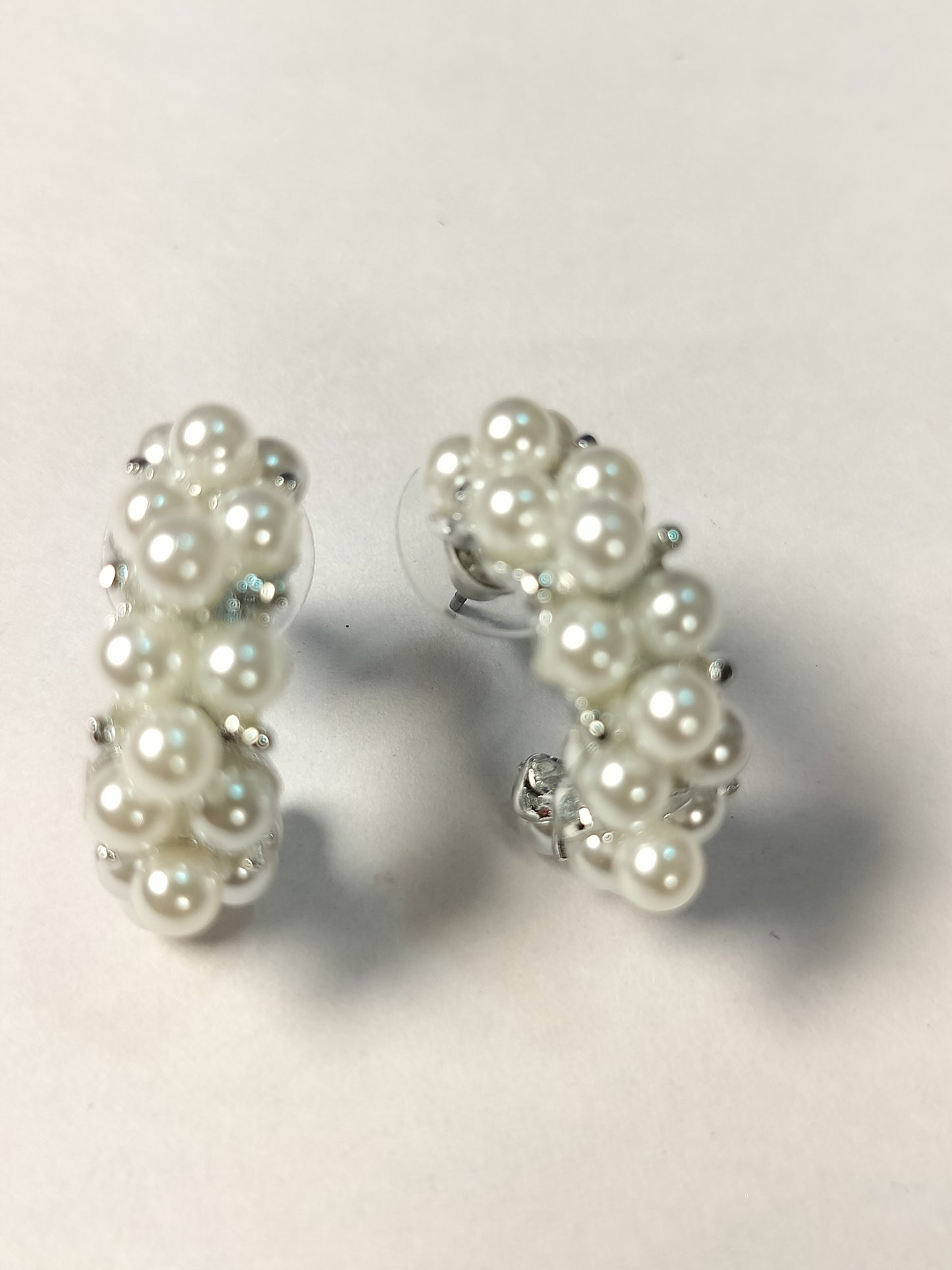 Wincham Fashion House elegant pearl hoop earrings with clustered white pearls on silver hoops