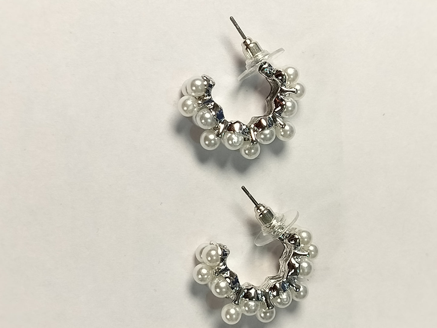 Wincham Fashion House pearl hoop earrings with silver setting and small white pearls