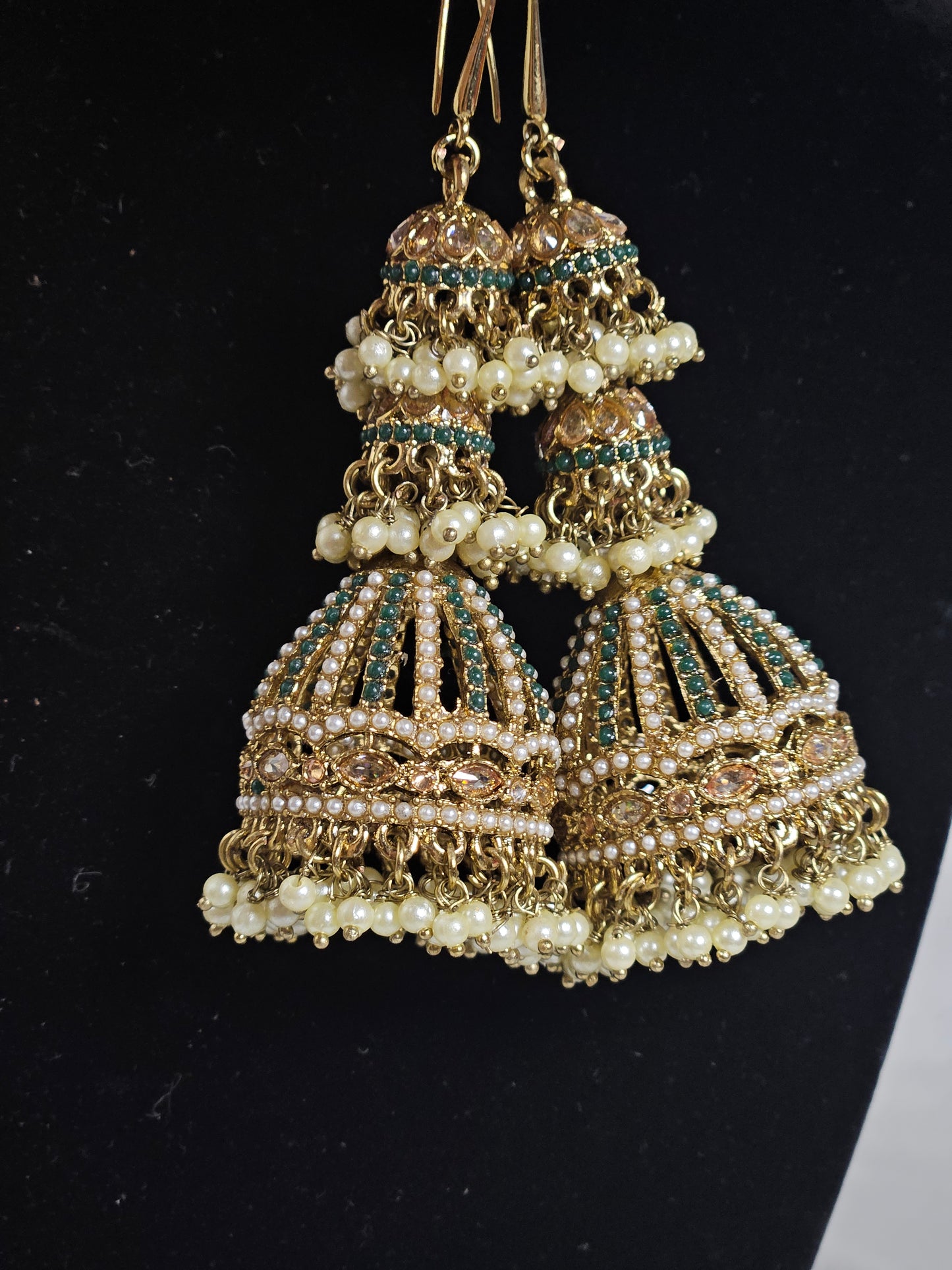 American Diamond Jhumka Earrings with Polki
