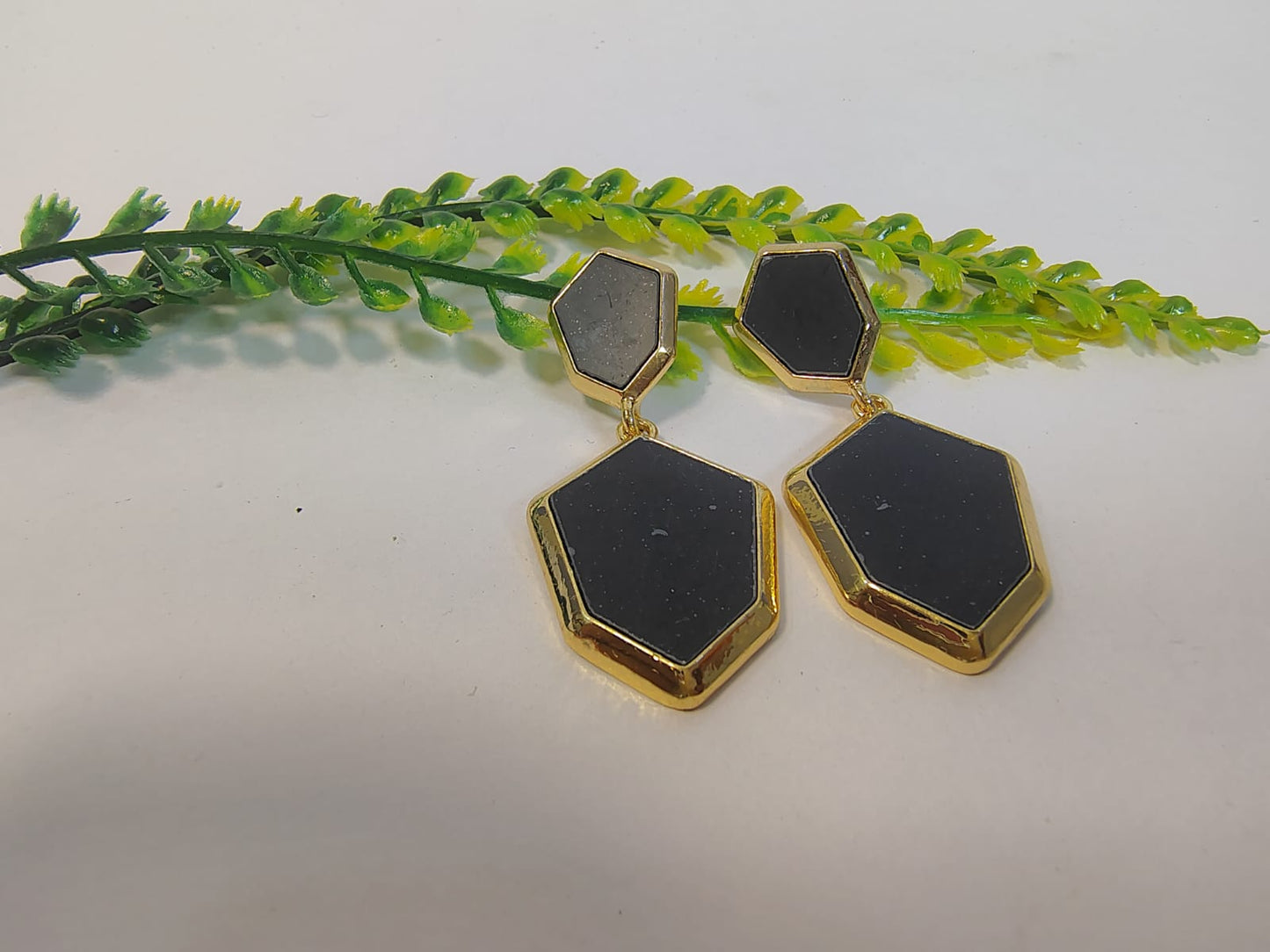 Gold black earrings