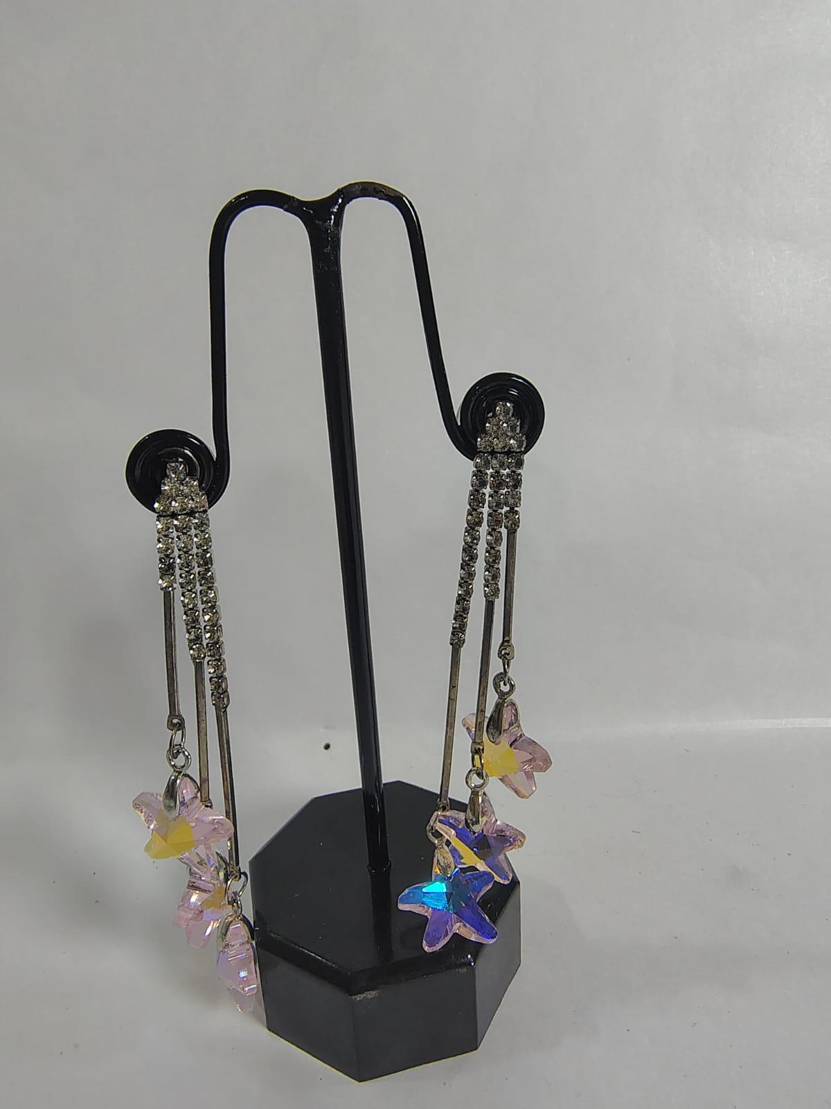 Wincham Fashion House Aurora Borealis Chandelier Drops Earrings with Multi-Color Star Charms