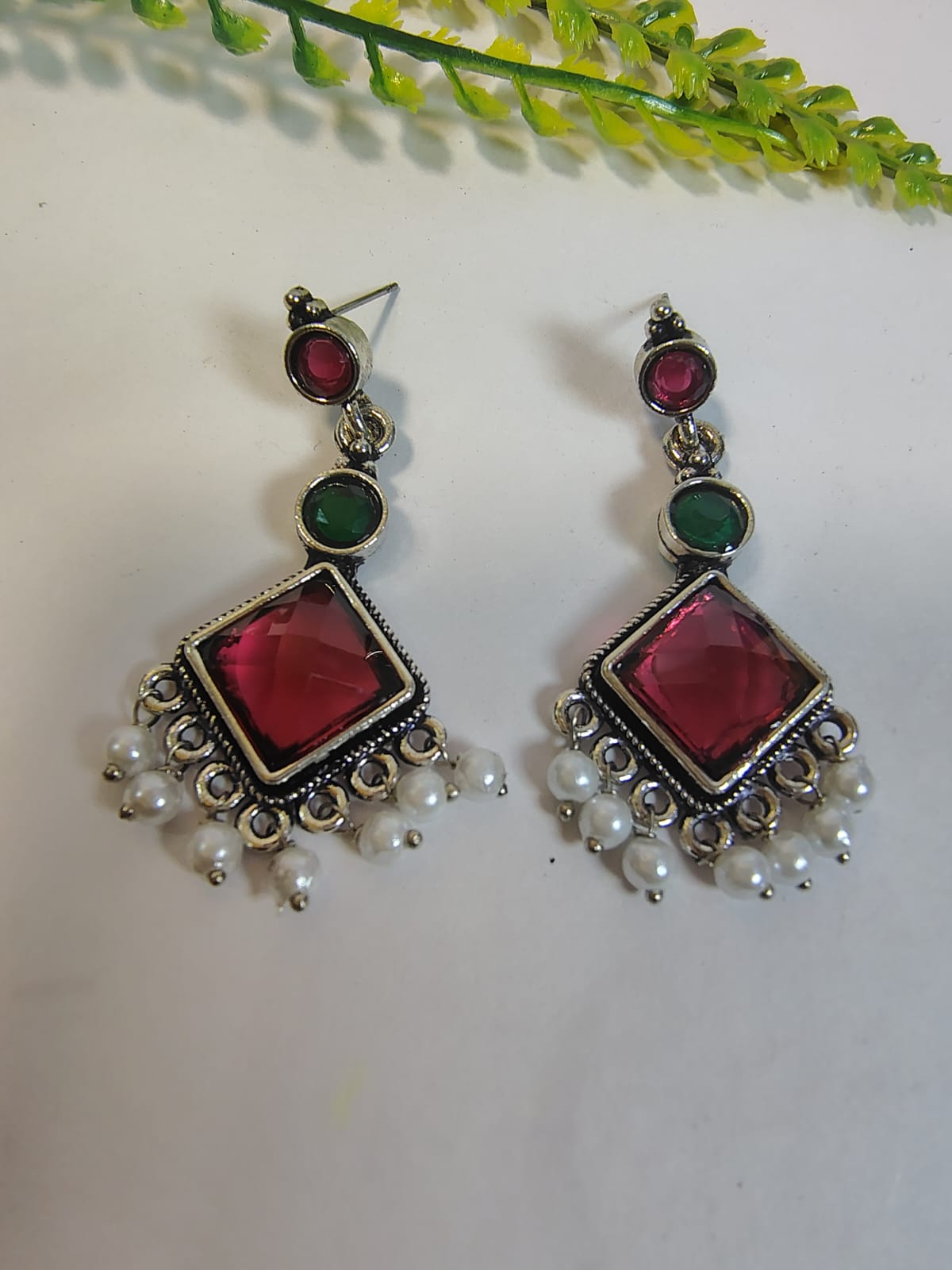 Wincham Fashion House Dangle Earrings with Pearls featuring colorful gemstones and elegant design