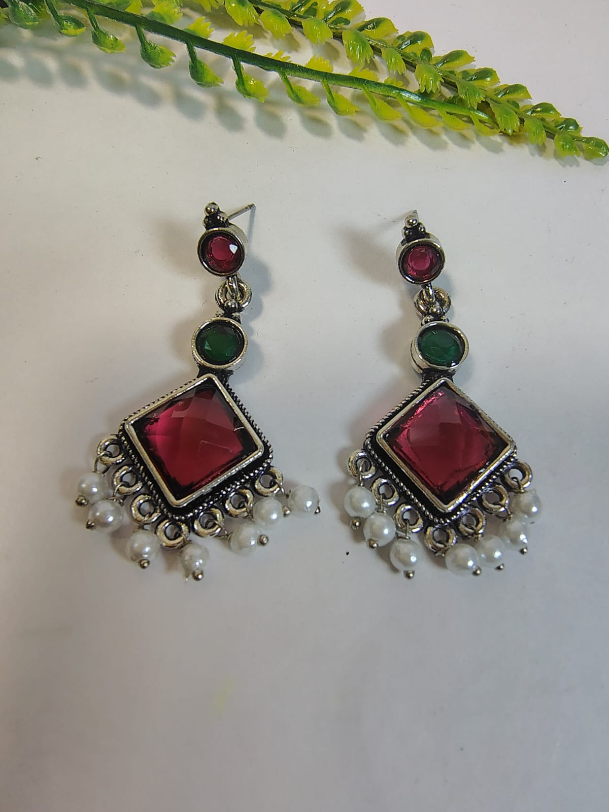 Wincham Fashion House Dangle Earrings with Pearls featuring colorful gems and intricate design