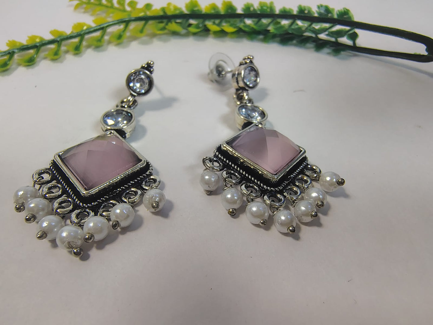 Elegant Dangle Earrings with Pearls and Pink Stones from Wincham Fashion House