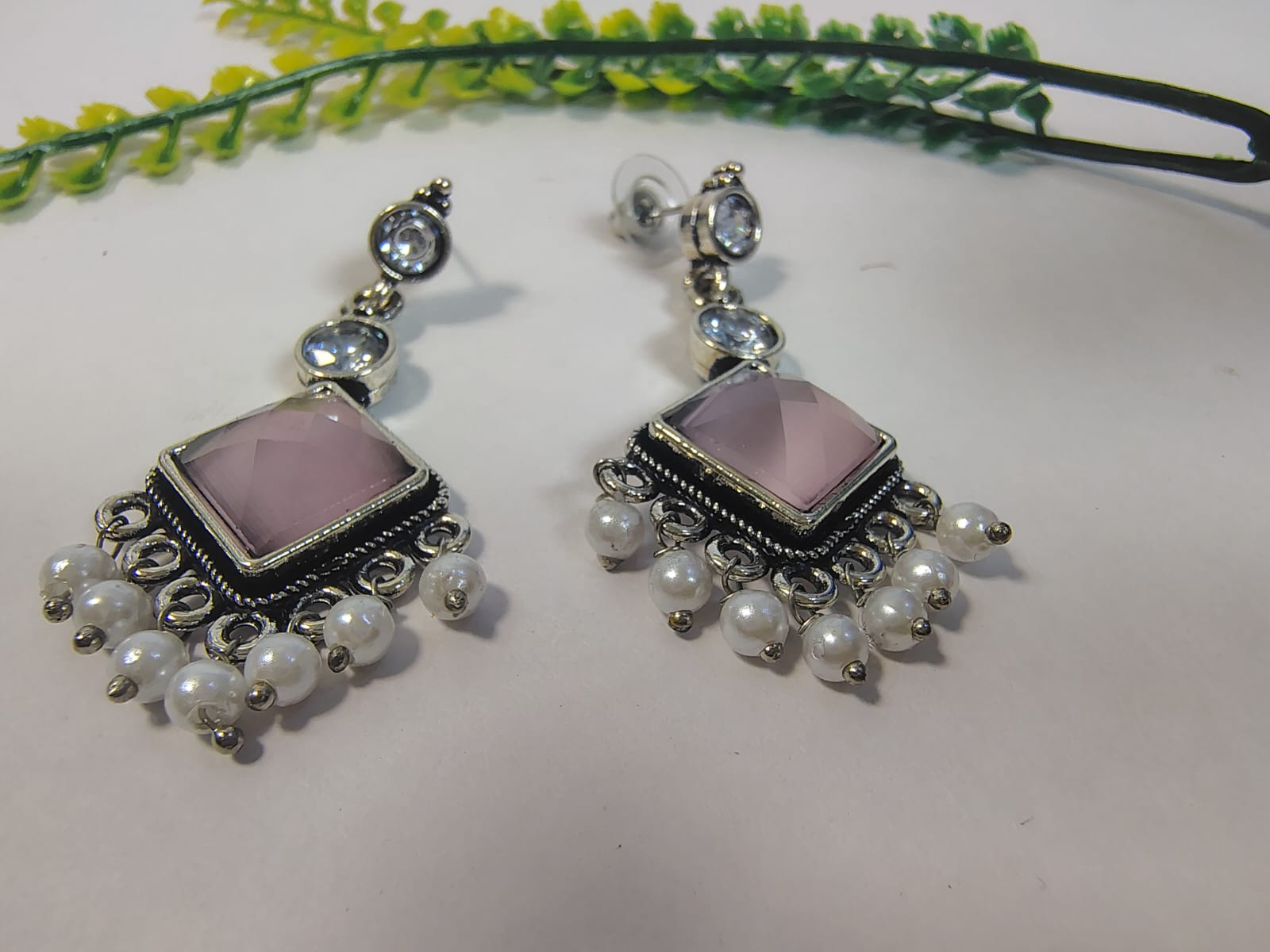Elegant Dangle Earrings with Pearls and Pink Stones from Wincham Fashion House