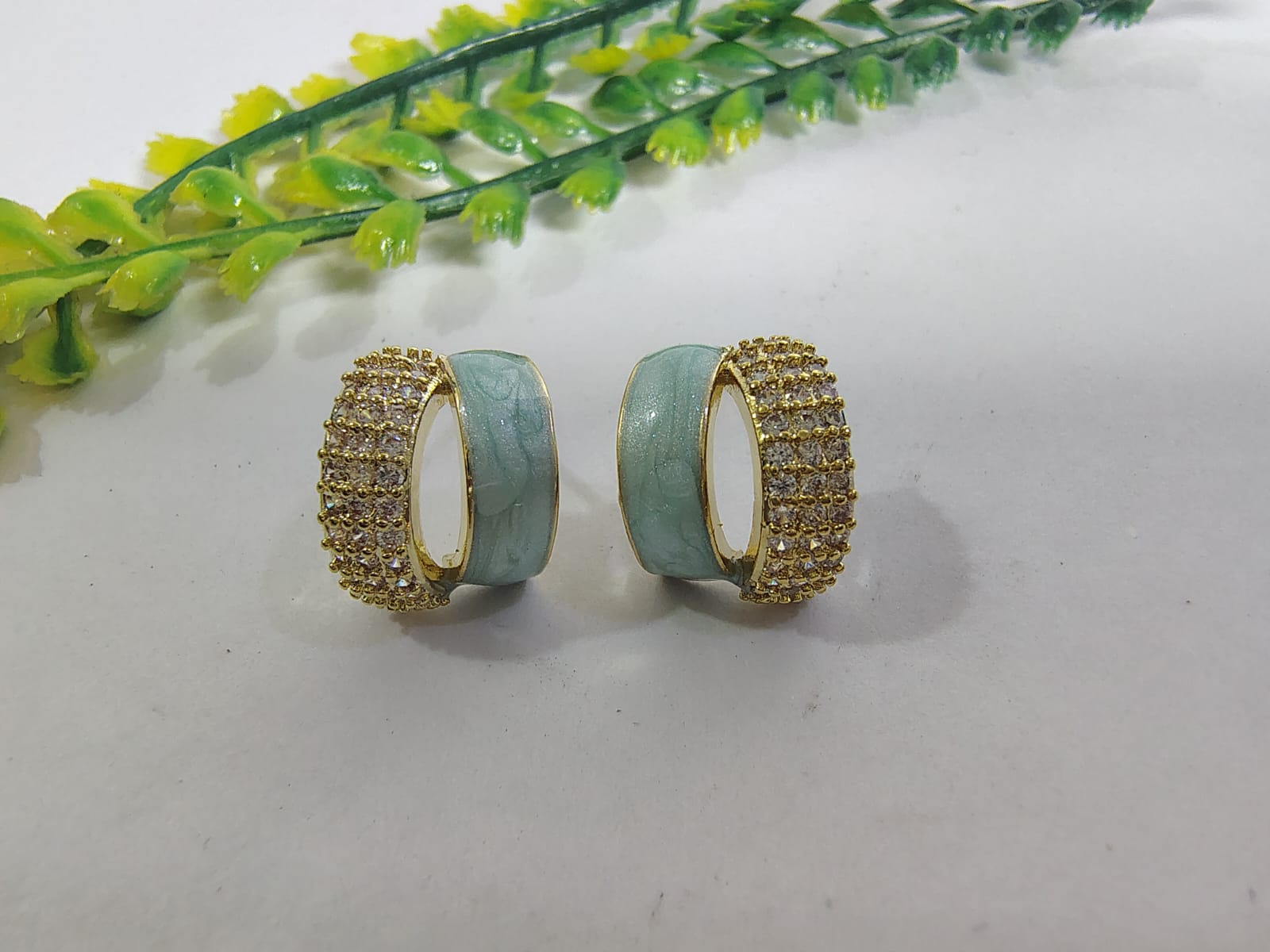 Stylish Hoop AD earrings in gold plated with sparkly embellishments for an elegant look