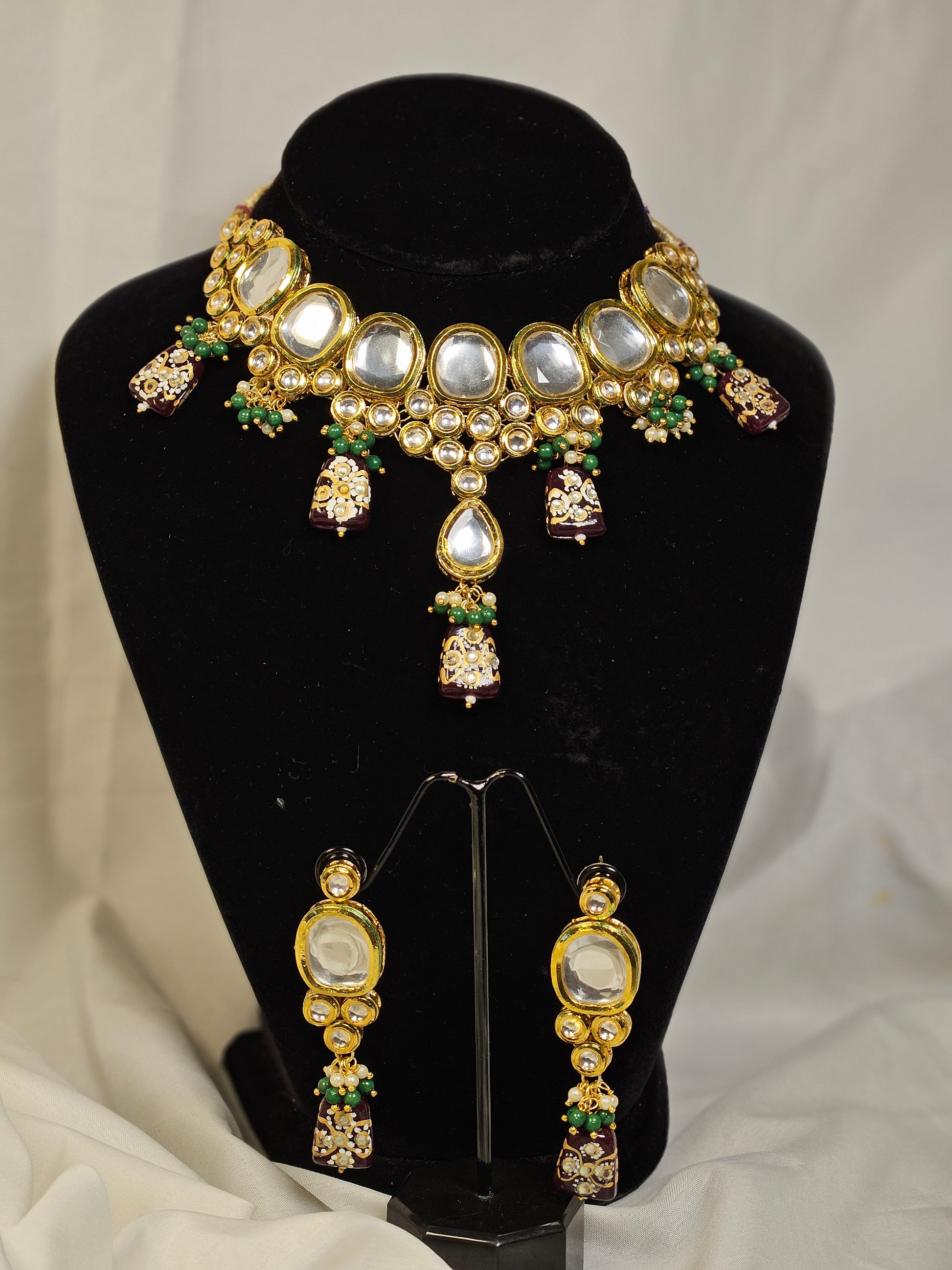 Elegant Wincham Fashion House Indian Jewelry Set with Neckpiece and Earrings in Gold and Gemstone Accents