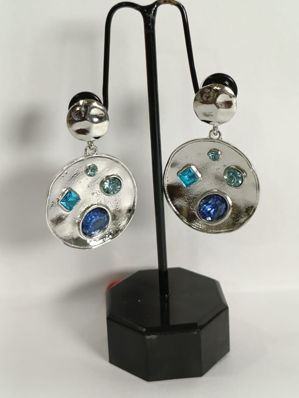 Elegant Wincham Fashion House earrings with stone beded drop featuring silver and colorful stones