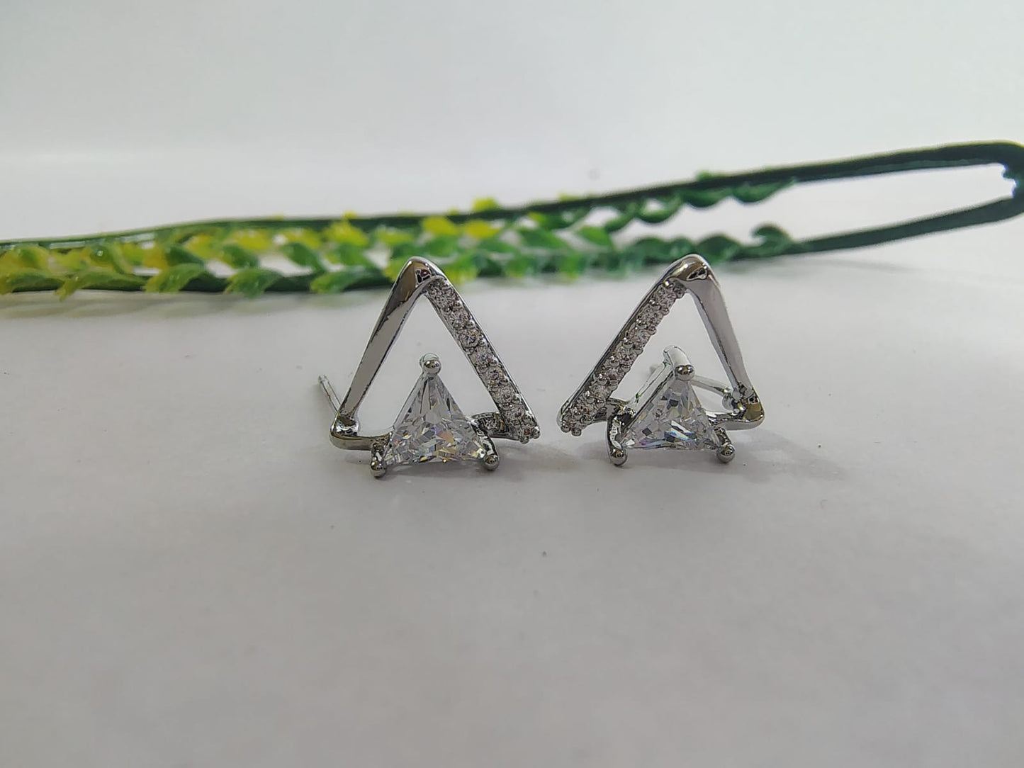 Wincham Fashion House Tops Earrings with Triangular Design and Sparkling Rhinestones