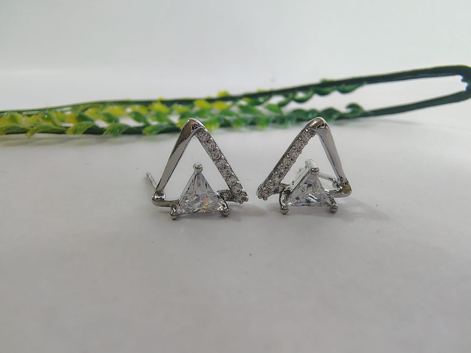 Wincham Fashion House Tops Earrings with Triangular Design and Sparkling Rhinestones