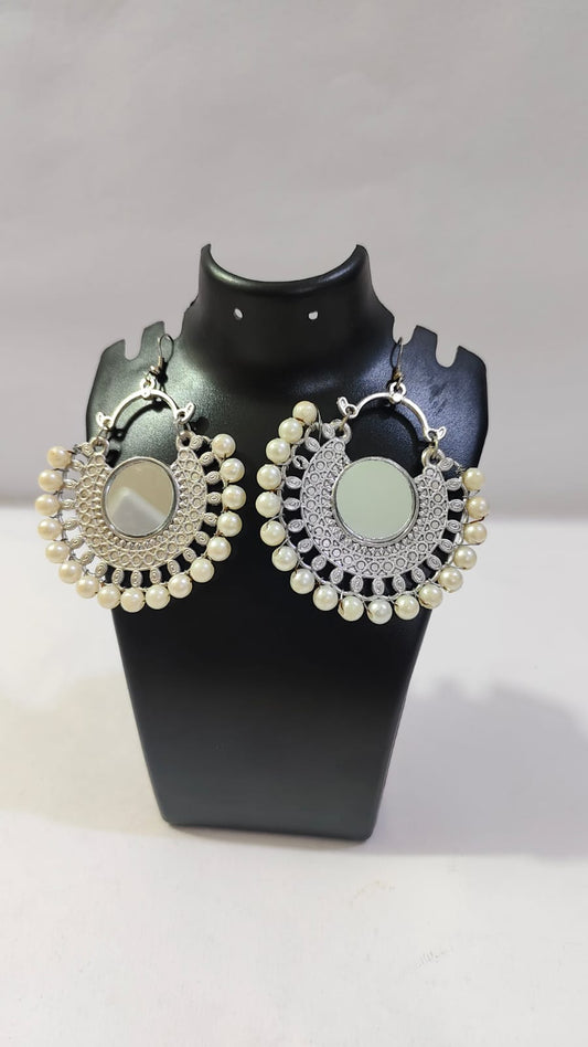Elegant mirror chand bali earrings with pearl accents for a stunning look