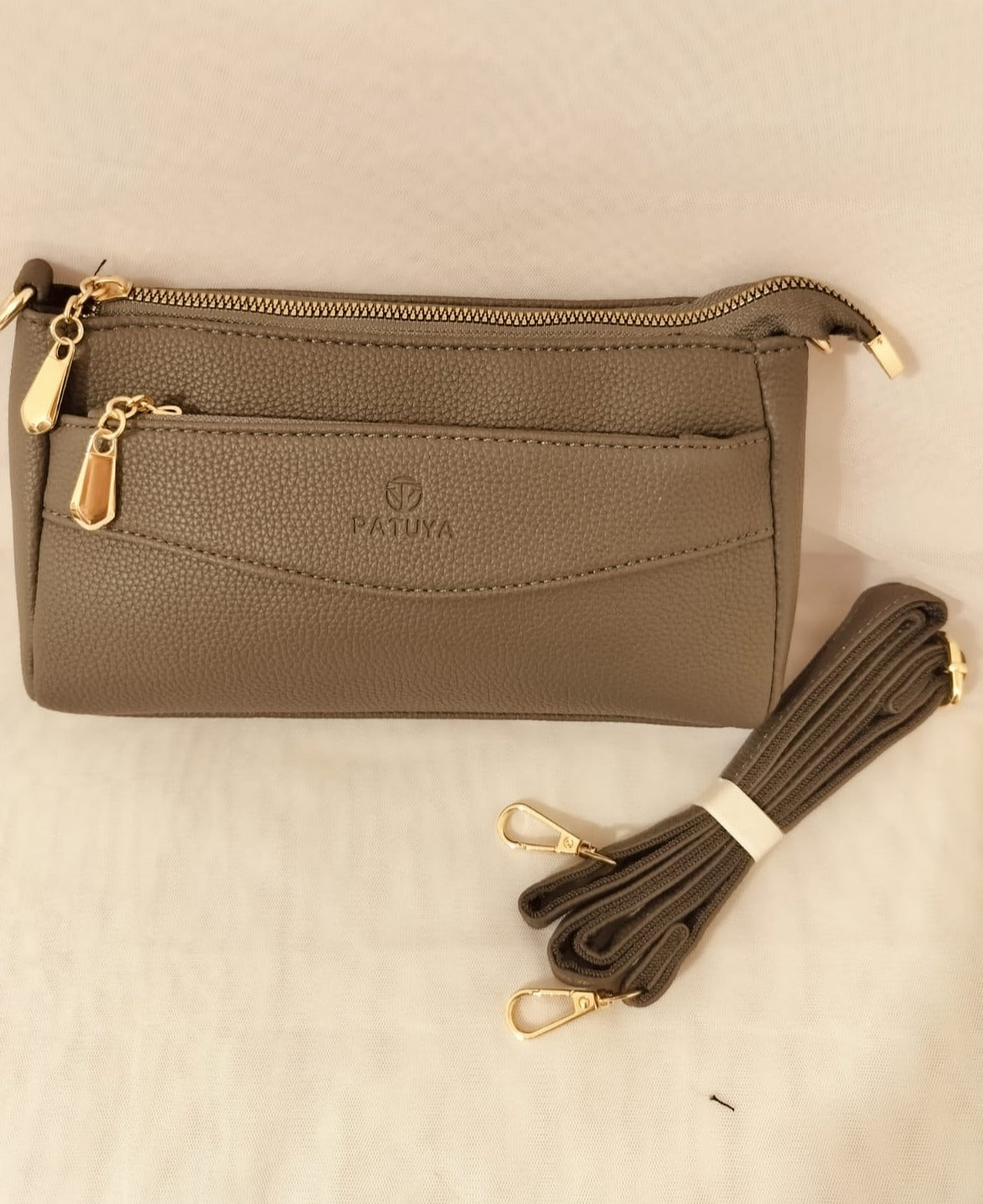 Women's crossbody bag grey with gold zippers and adjustable strap by My Store