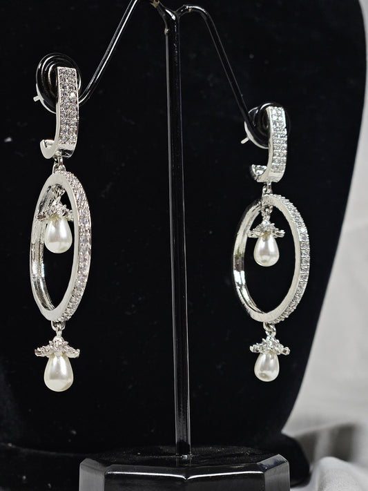 Wincham Fashion House round drop AD earrings with pearls featuring silver hoops and dangling pearl accents