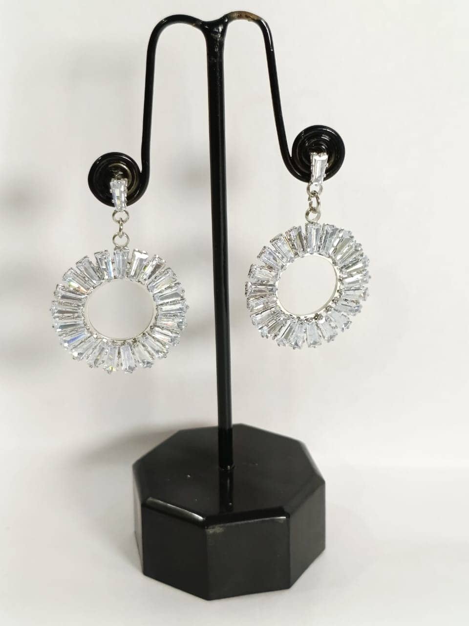 Wincham Fashion House Silver Earring Drop with Sparkling Circular Design and Elegant Crystal Accents