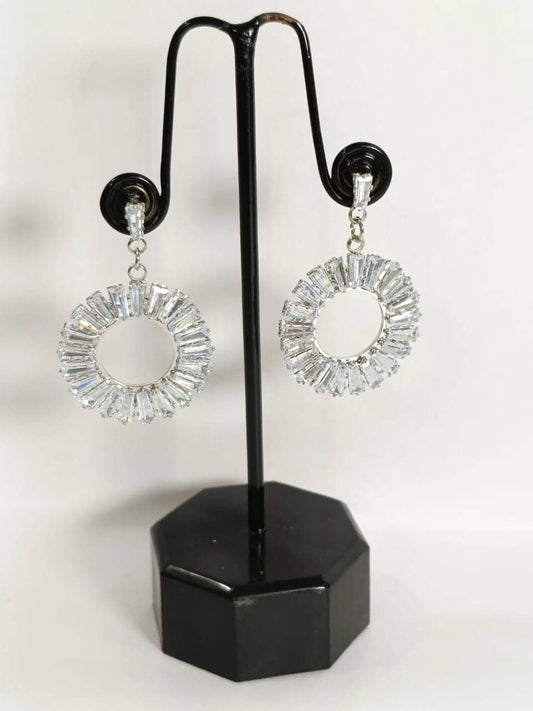 Wincham Fashion House Silver Earring Drop with Sparkling Circular Design and Elegant Crystal Accents