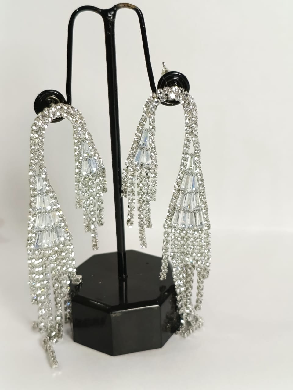 Stunning silver earrings sterling with sparkling crystals in a tassel design for elegant evening wear